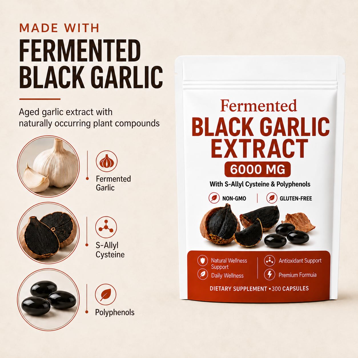 Resilia Aged Garlic LANURAL Fermented Black Garlic Extract Capsules, 120 Capsules