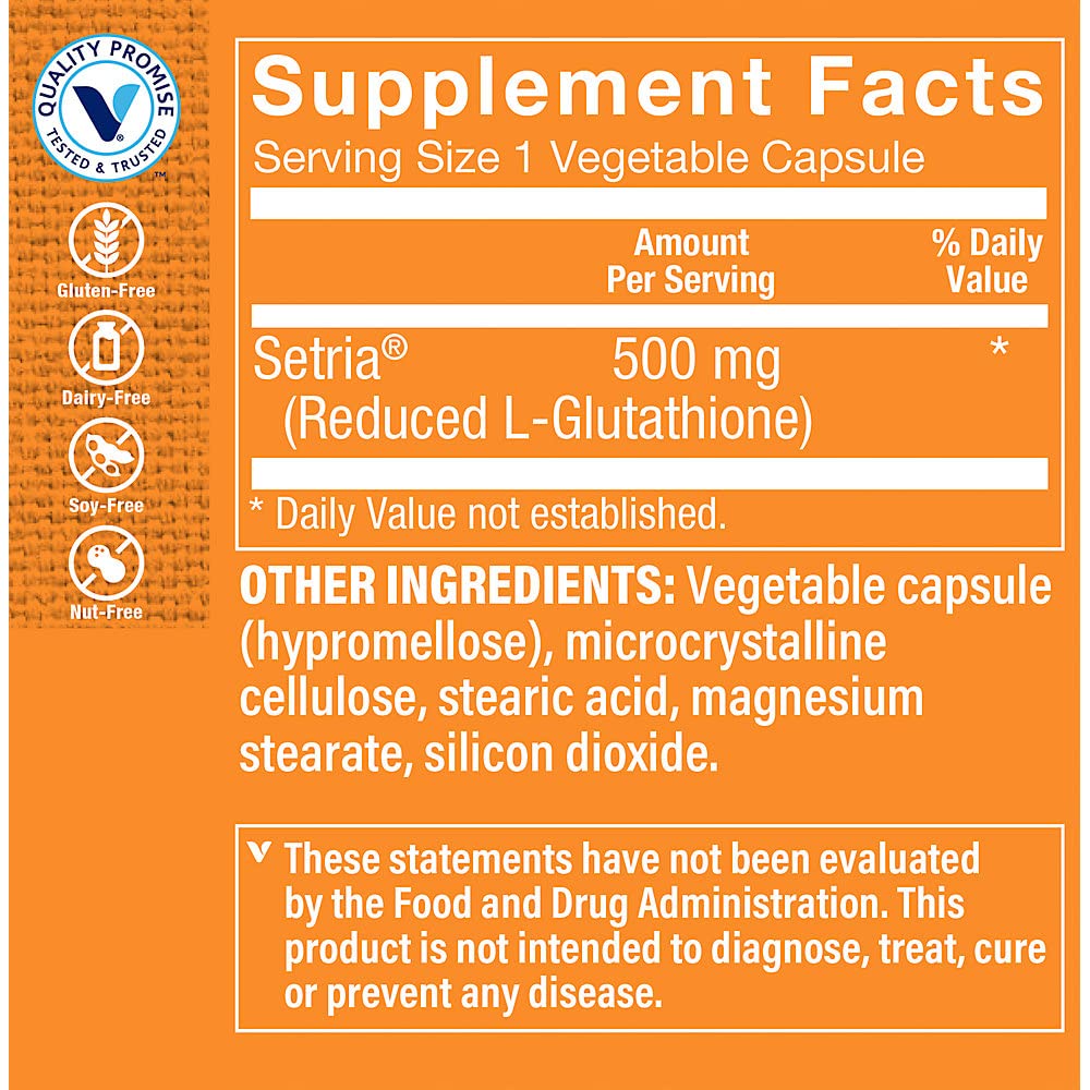 The Vitamin Shoppe Reduced Glutathione 500 mg Vegetarian Capsules, 60 Capsules