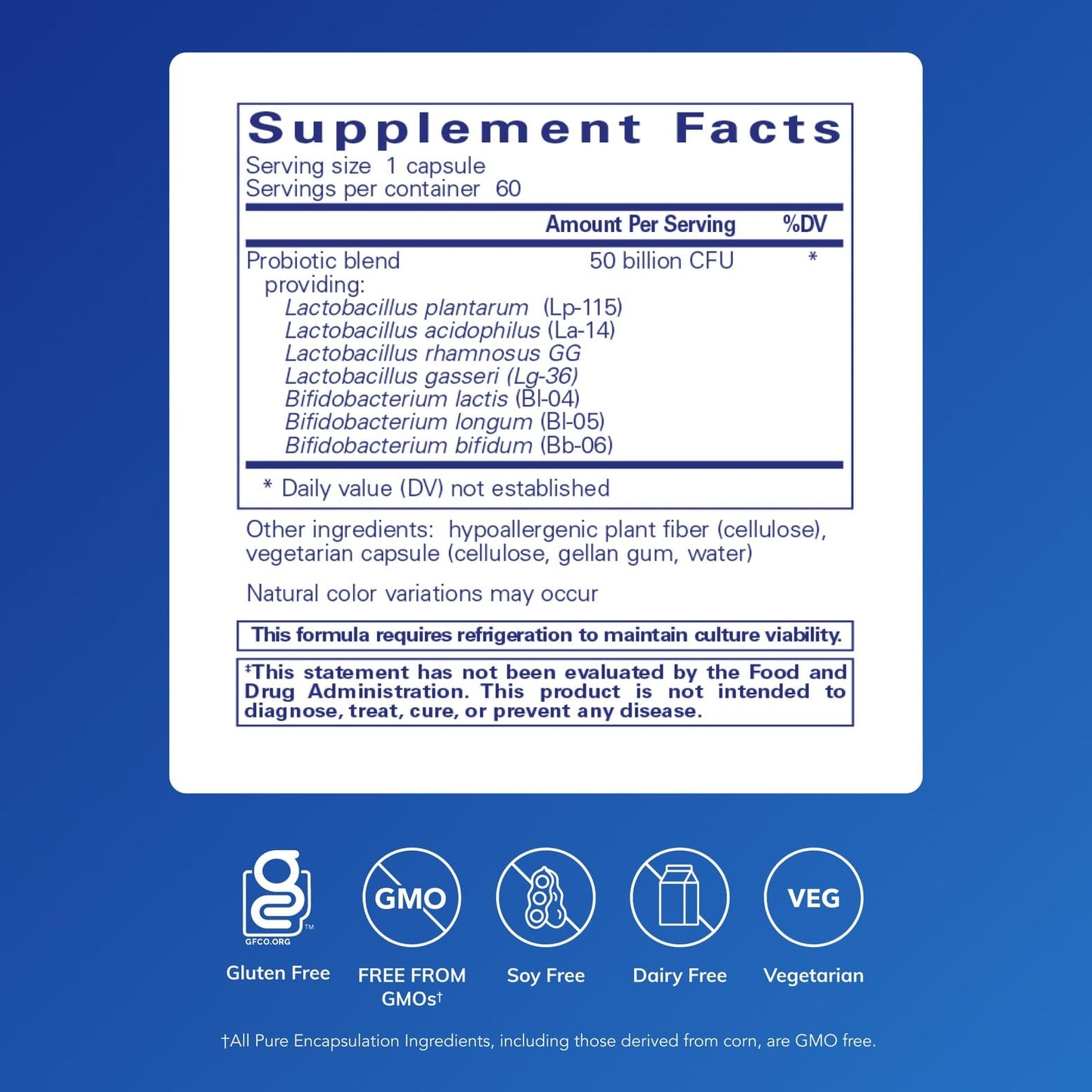 Pure Encapsulations Probiotic 50B Digestive Health Probiotic Immune Support Acid-Resistant Capsules, Gluten Free & Non-GMO, 60 Capsules