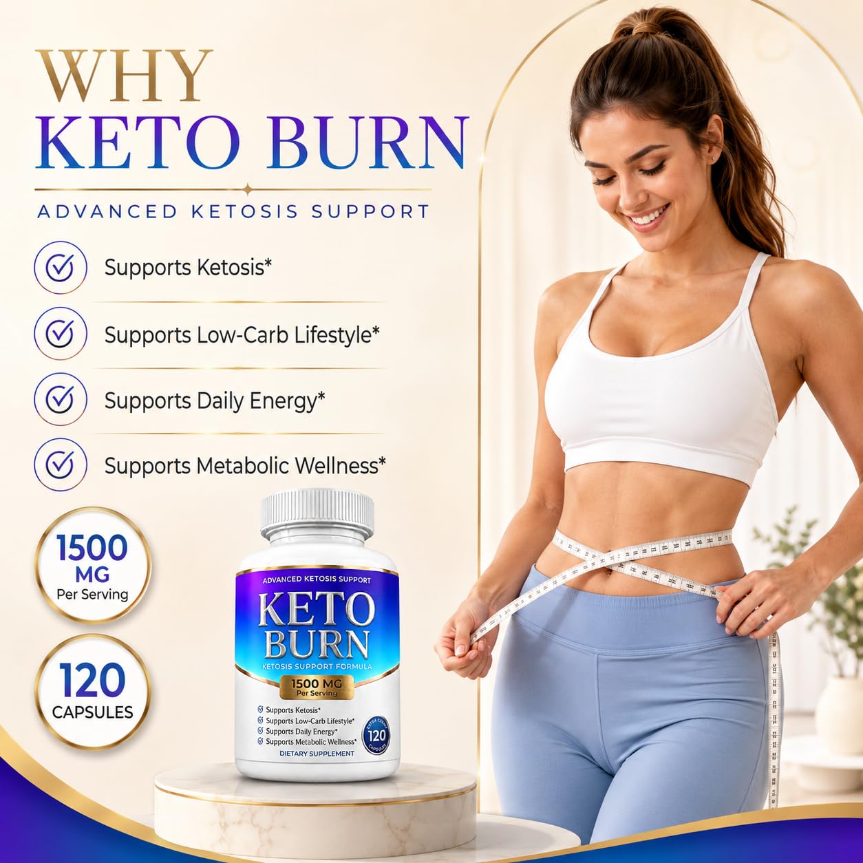 NUTRIBELLA Keto Burn Pills 1500mg Capsules, 120 Count