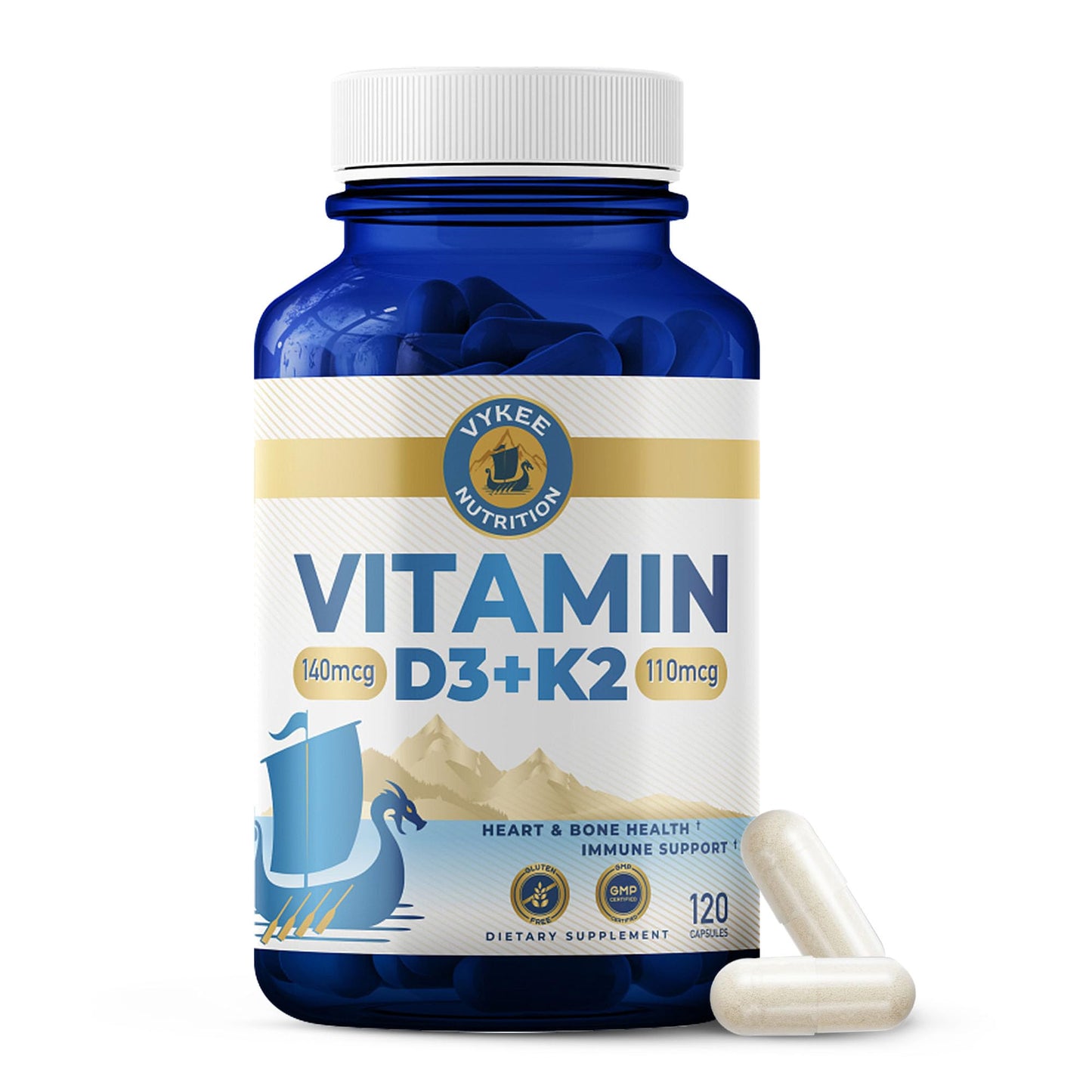 Vykee Nutrition High Potency Vitamin D3 K2 Complex Caplets 120