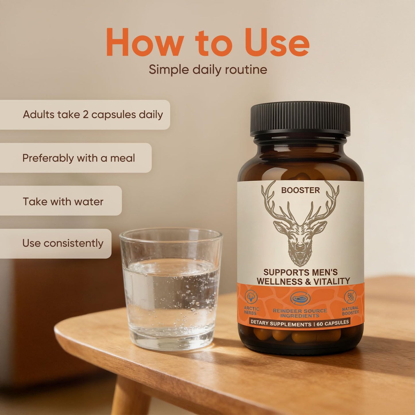 SDXJIOGE Men’s Vitality Supplement – Arctic Herbal & Reindeer Nutrient Blend – Daily Energy, Endurance & Wellness Support Capsule, 1 Count