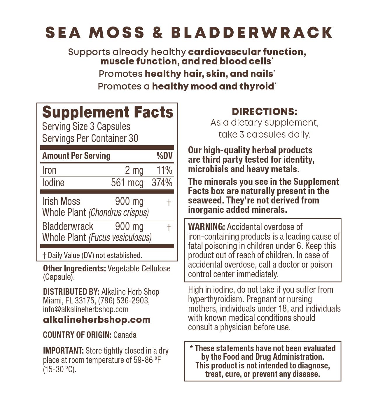 Alkaline Herb Store Power Pack Bundle Sea Moss & Bladderwrack, Soursop Leaf, and Bitters Tea Capsules, 3-Pack