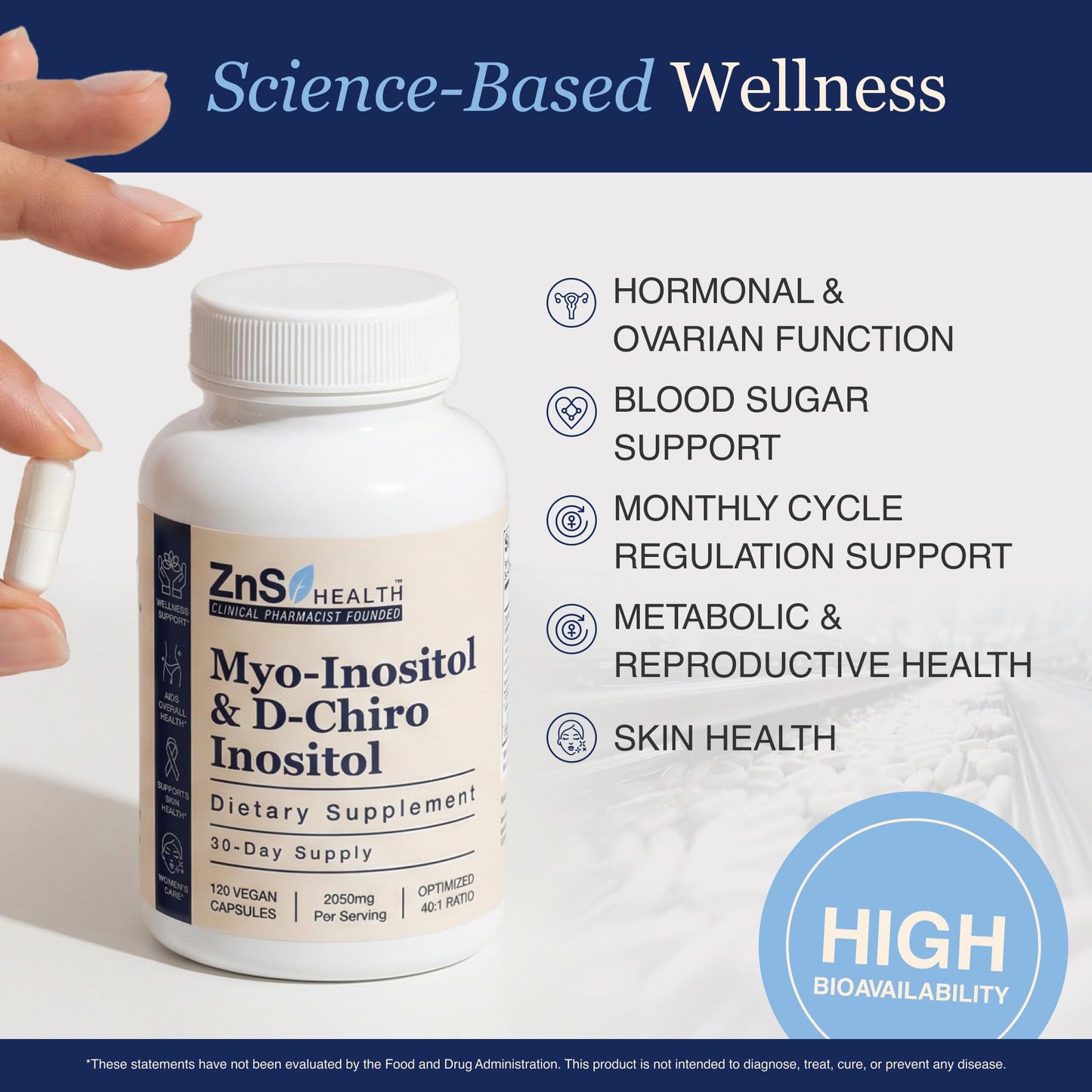 ZnS Health Myo-Inositol & D-Chiro Inositol Supplement for Women Capsule 120 Count
