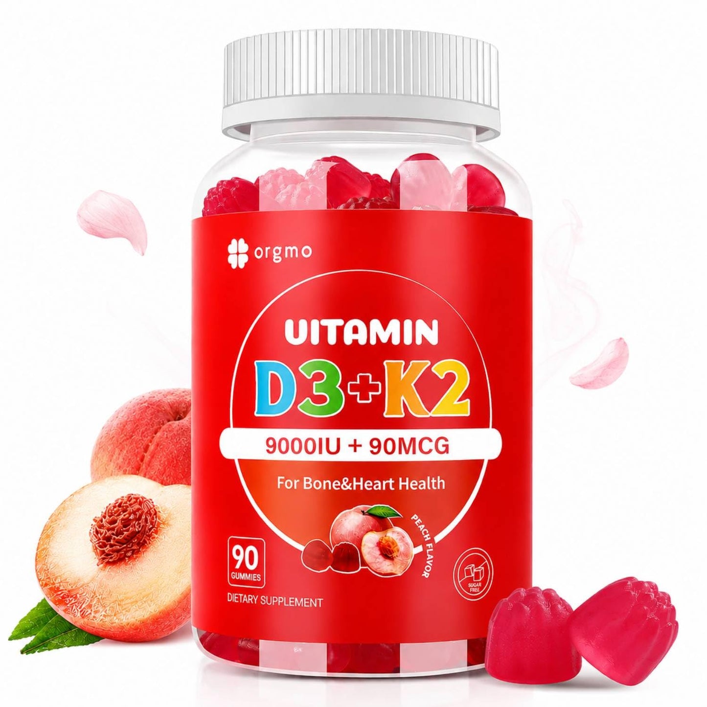 ORGMO Vitamin D3 K2 Gummies Chewable 90 Count