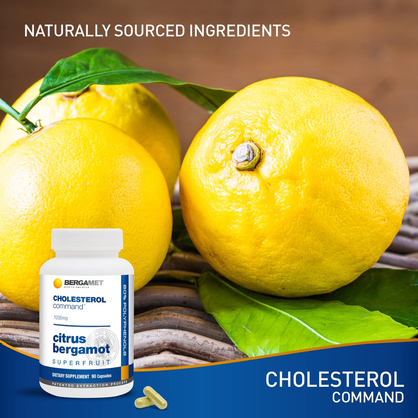 BergaMet Cholesterol Command Citrus Bergamot SuperFruit Supplement 47% Bergamot Polyphenol Fraction (BPF) Patented Formula 180 Capsules