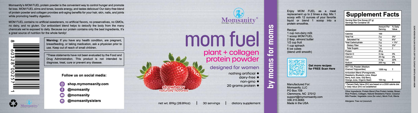 Momsanity Protein Powder for Women Limited Edition - Dairy-Free Meal Replacement - Plant & Collagen Protein Blend, 20g Protein, Strawberry Flavor, Powder, 30 Servings