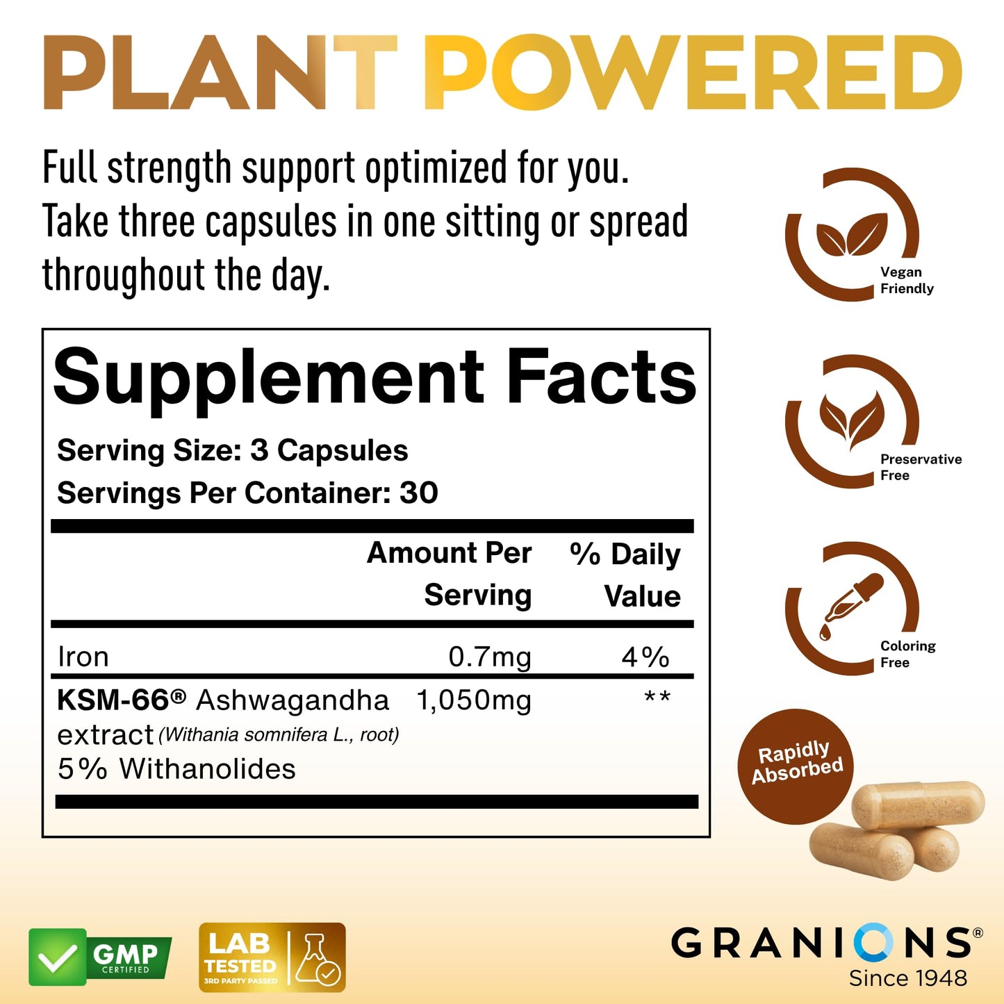 Granions KSM66 Ashwagandha Capsules, 90 Count