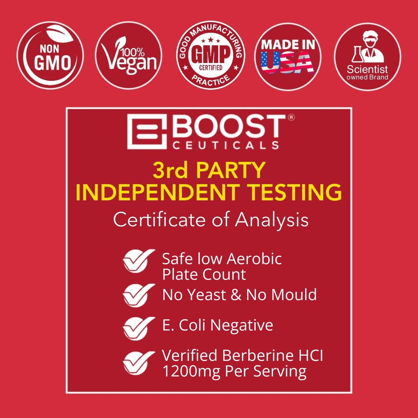 BoostCeuticals Berberine Supplement 1200mg (2 x 600mg) - Berberine HCl Vegan Capsules - Daily Wellness Support - Gluten Free Non GMO, 60 Capsules