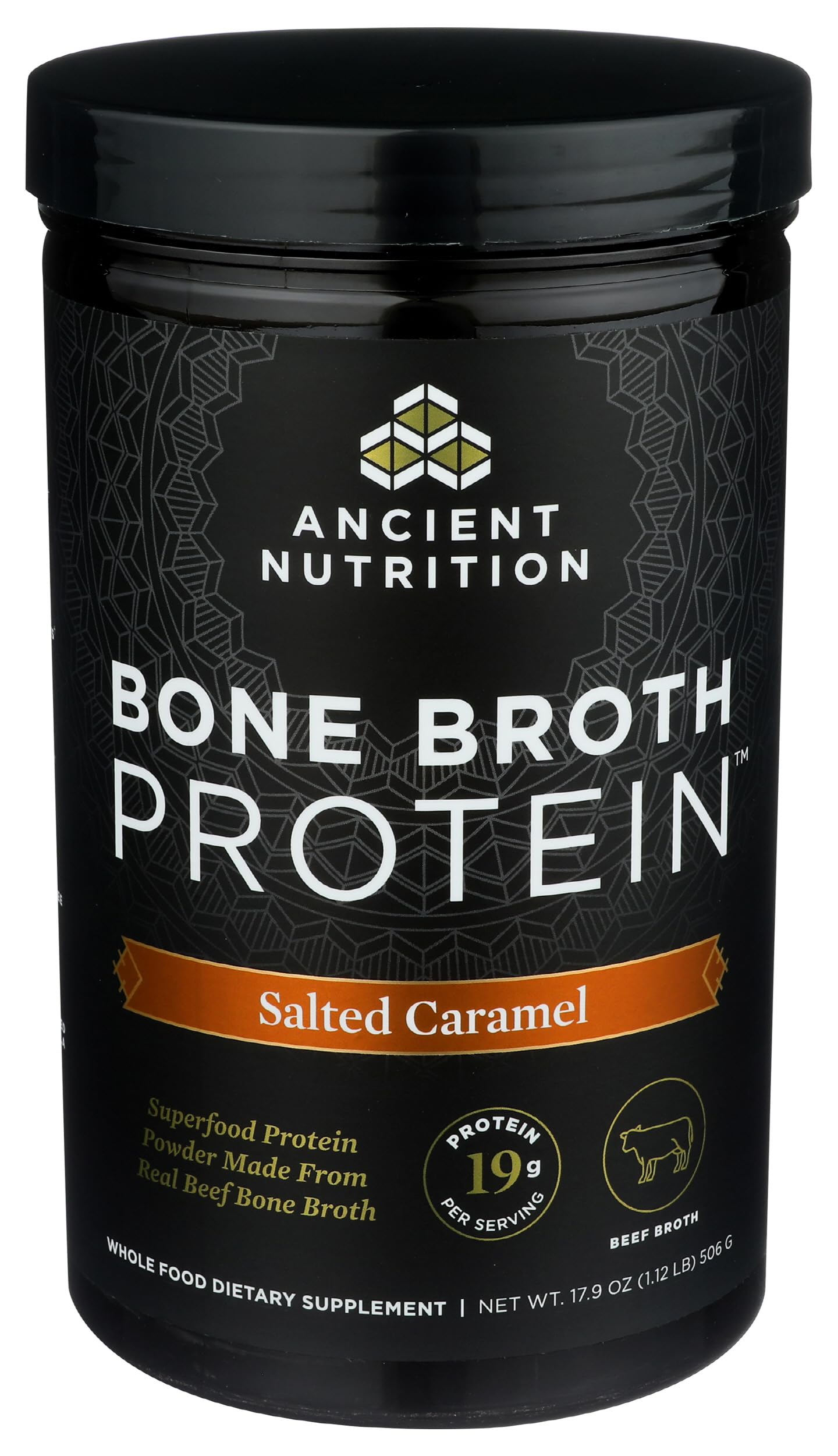 Ancient Nutrition Grass Fed Bone Broth Protein Powder Salted Caramel 17.8 oz