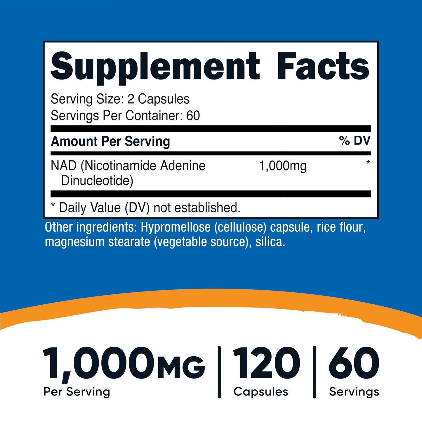 Nutricost NAD+ Supplement 1,000mg per Serving Capsule 120 Count