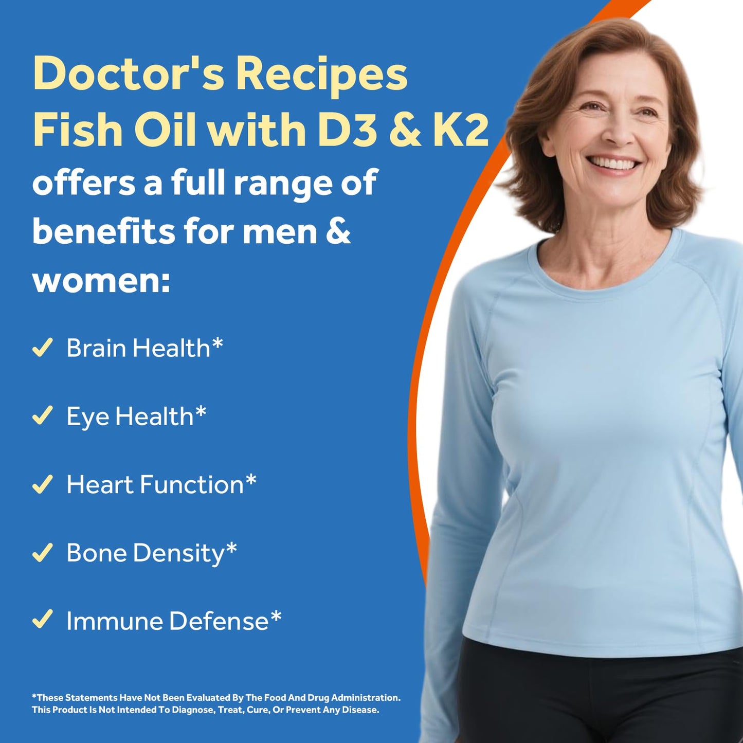 Doctor's Recipes Omega-3 Fish Oil with Vitamin D3 K2 Softgels, 60 Softgels