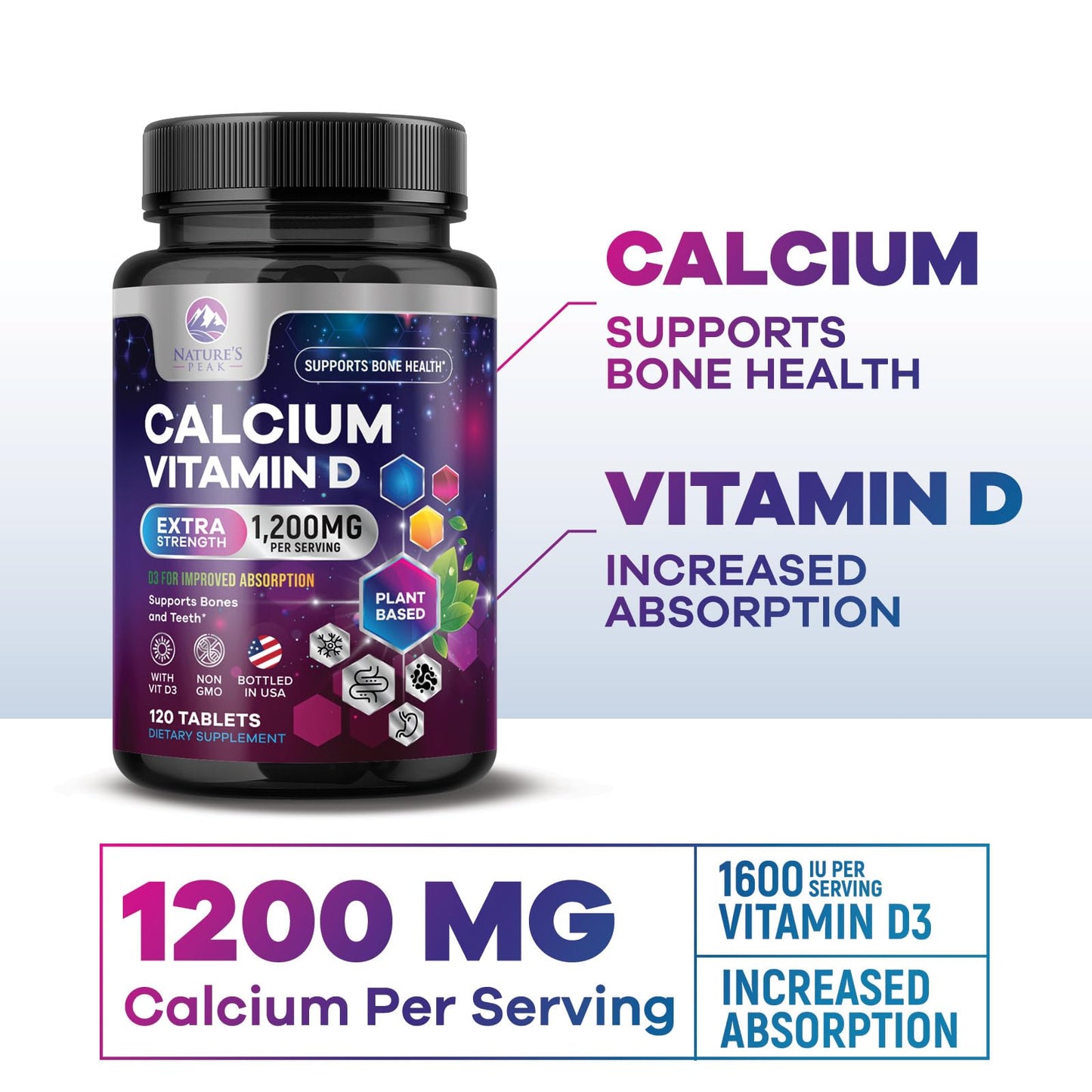 Nature's Peak Calcium 1200 mg with Vitamin D3 Tablet, 120 Count