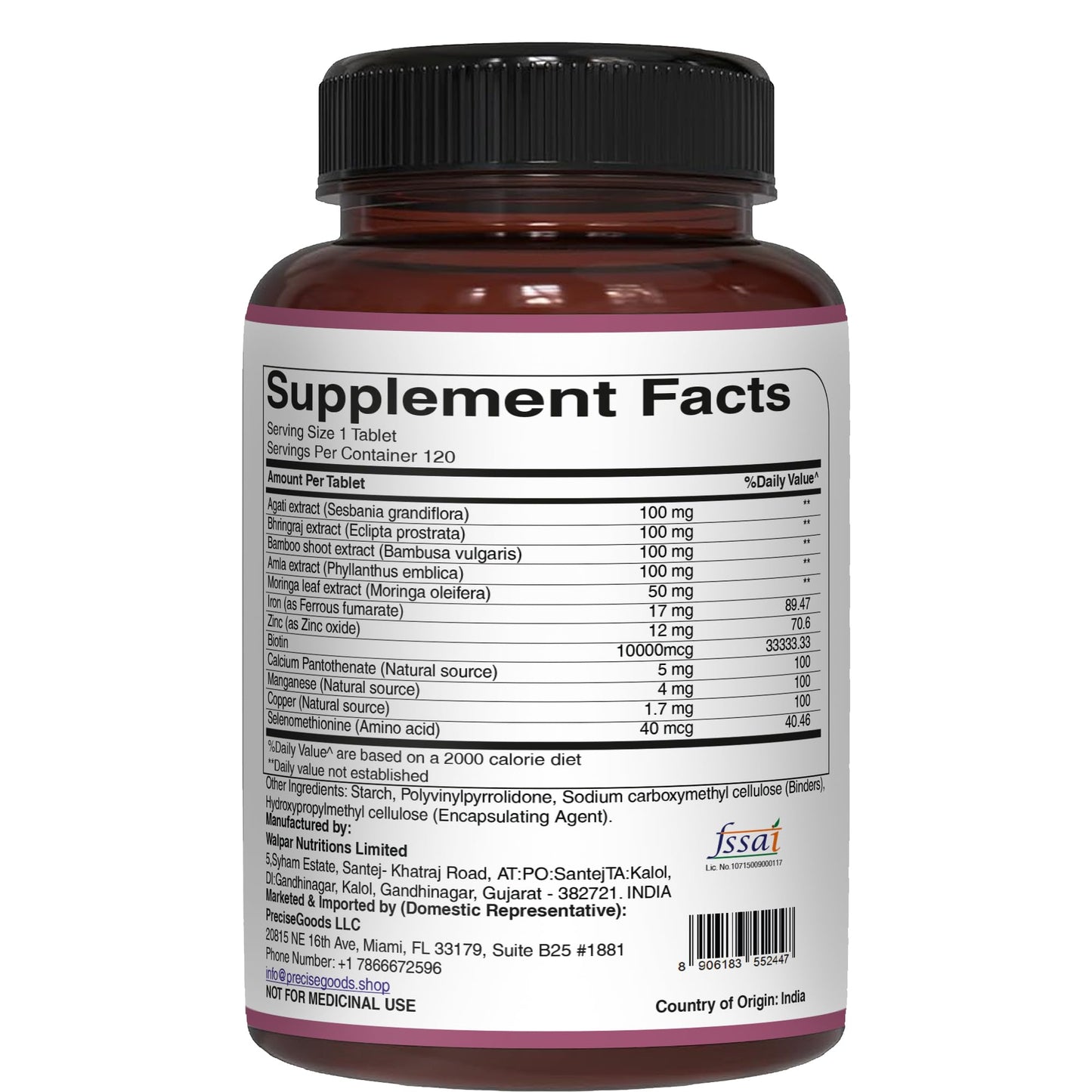 Pure Nutrition Natural Treasures Biotin 10000mcg with Sesbania, Bamboo & Amla Extract Tablets, 120 Count