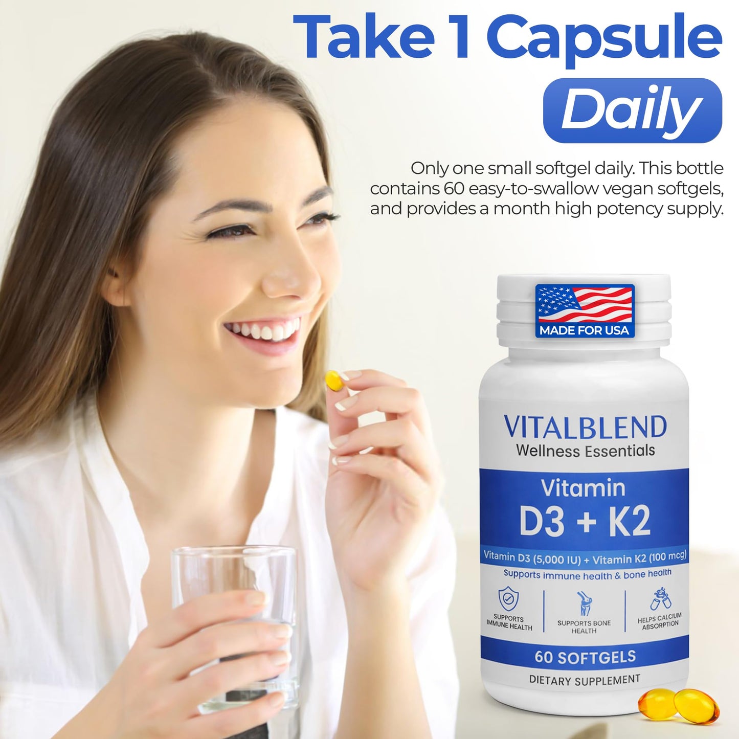 vitalblend Vitamin D3 K2 Softgels 60 Count