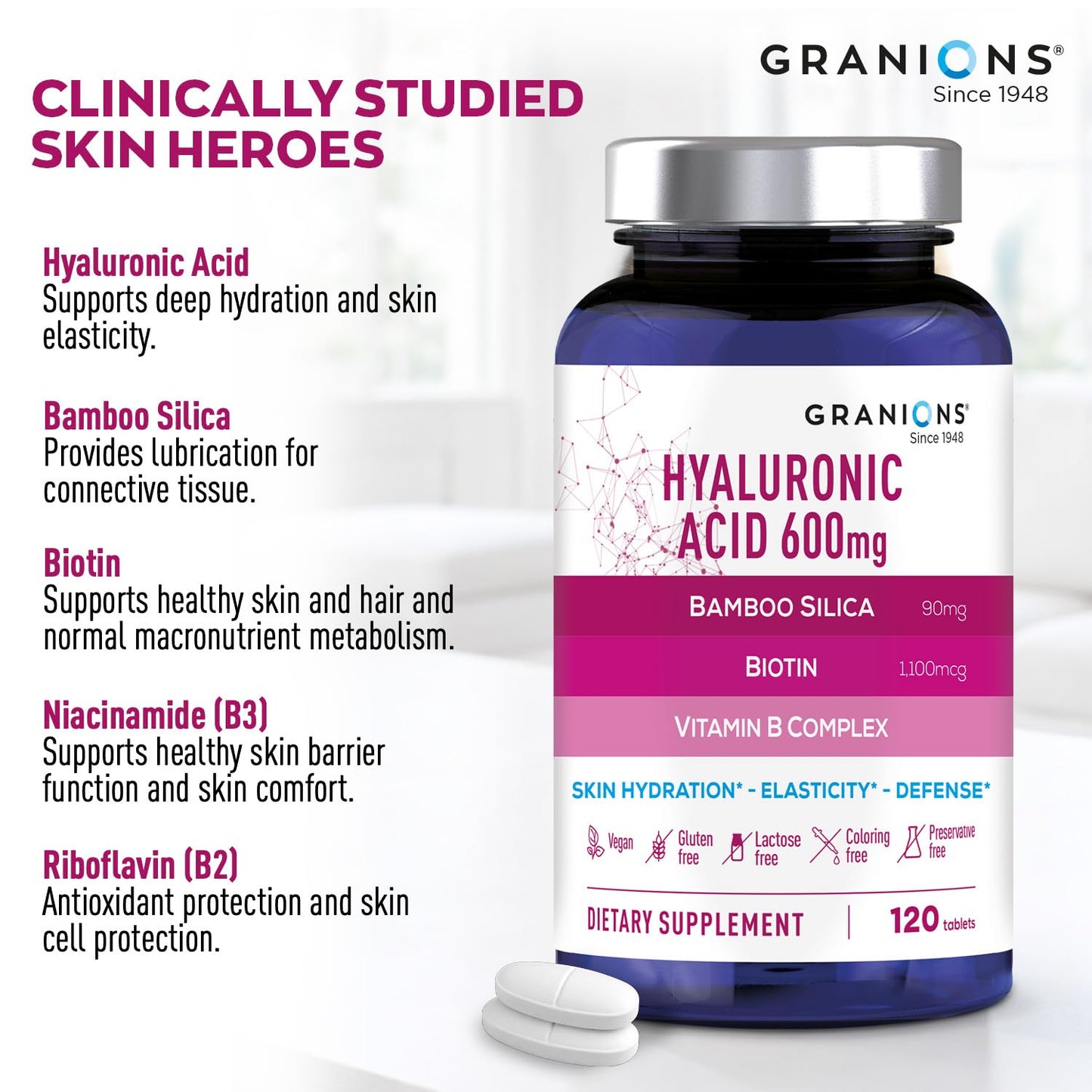 Granions Hyaluronic Acid Supplement 600mg Tablet 120 Tablets
