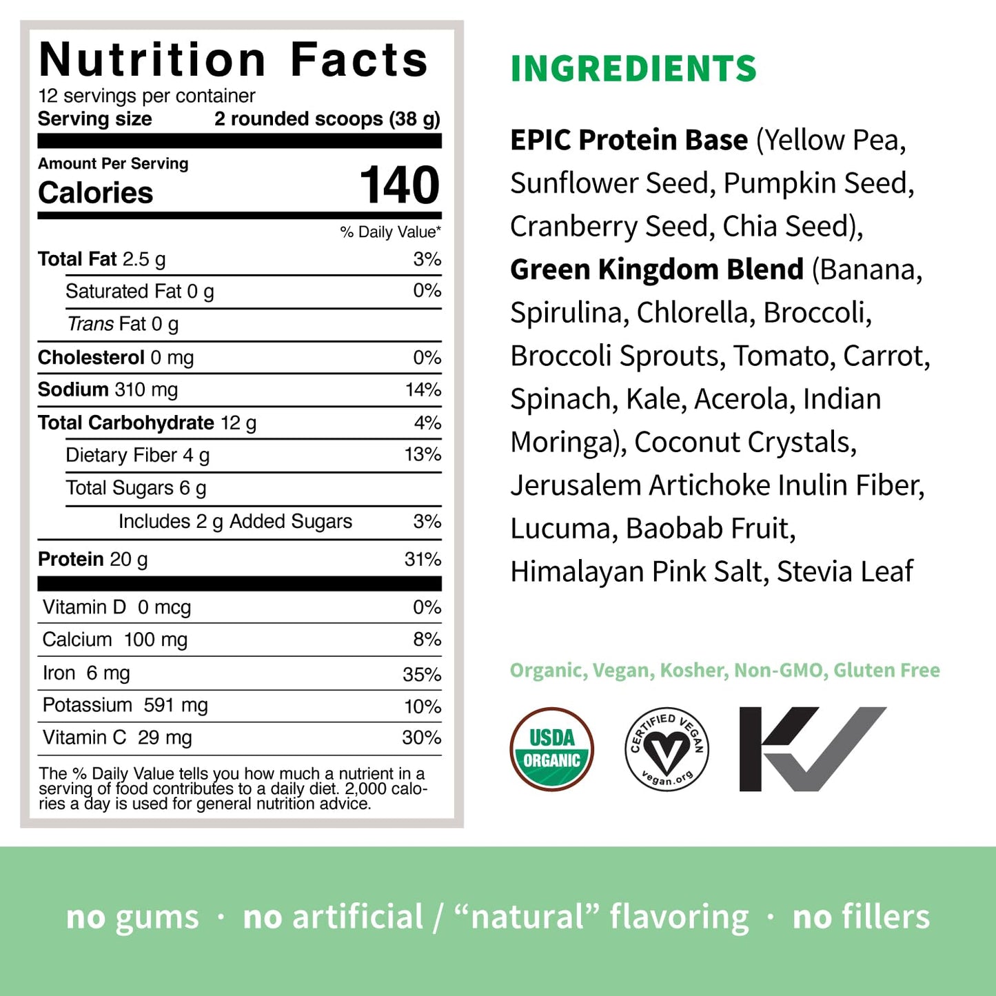 Sprout Living Epic Protein Powder Green Kingdom, 16 Servings