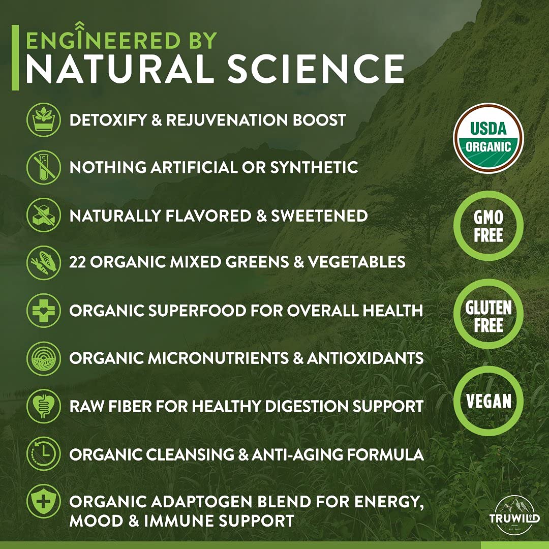 TruWild Greens Superfood Juice Powder with 22+ Greens & Antioxidants, 90 Servings, 3 Pack