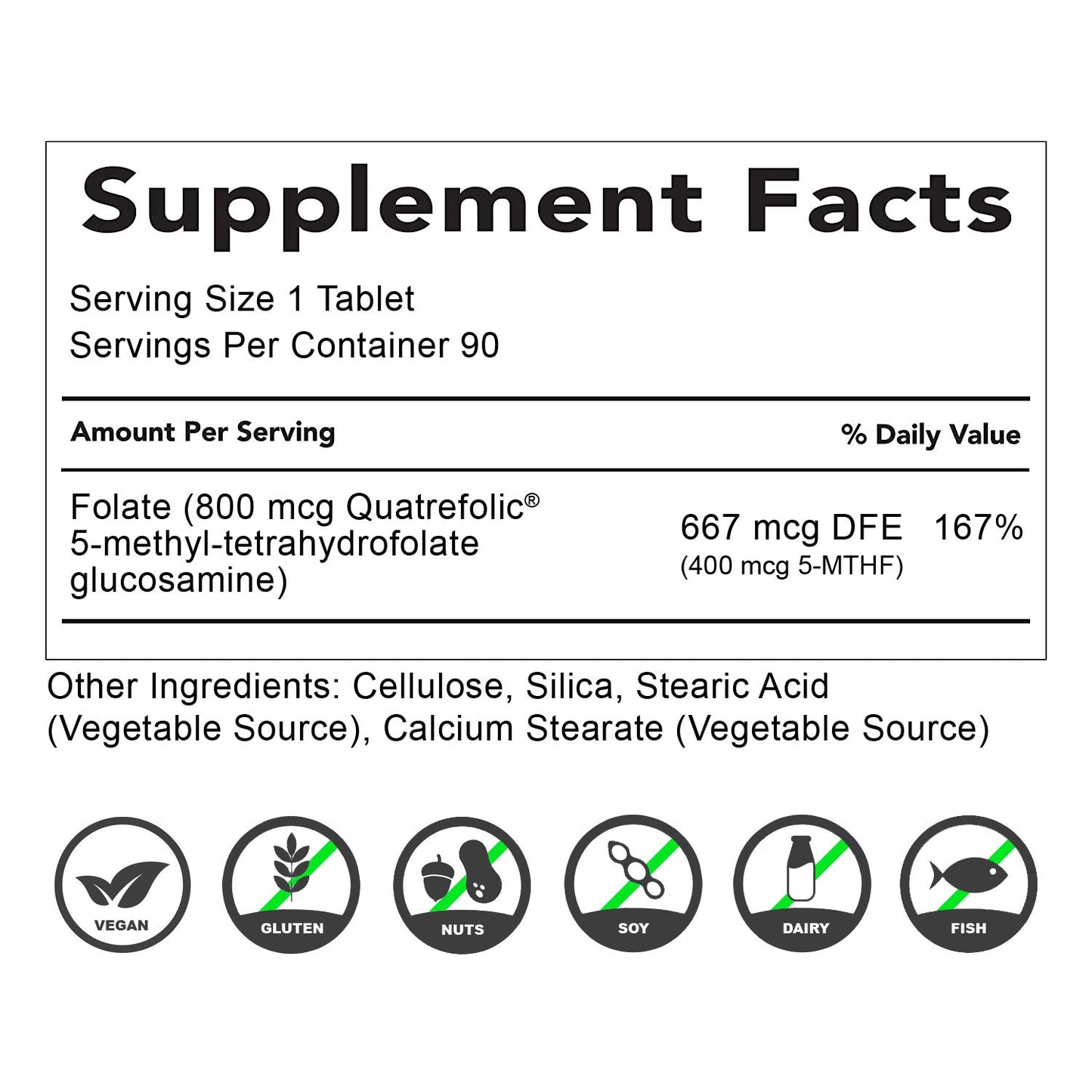 Natural Health Goodies Folate 400 mcg 5-MTHF (667 mcg DFE) Methylfolate Tablets 90 Count