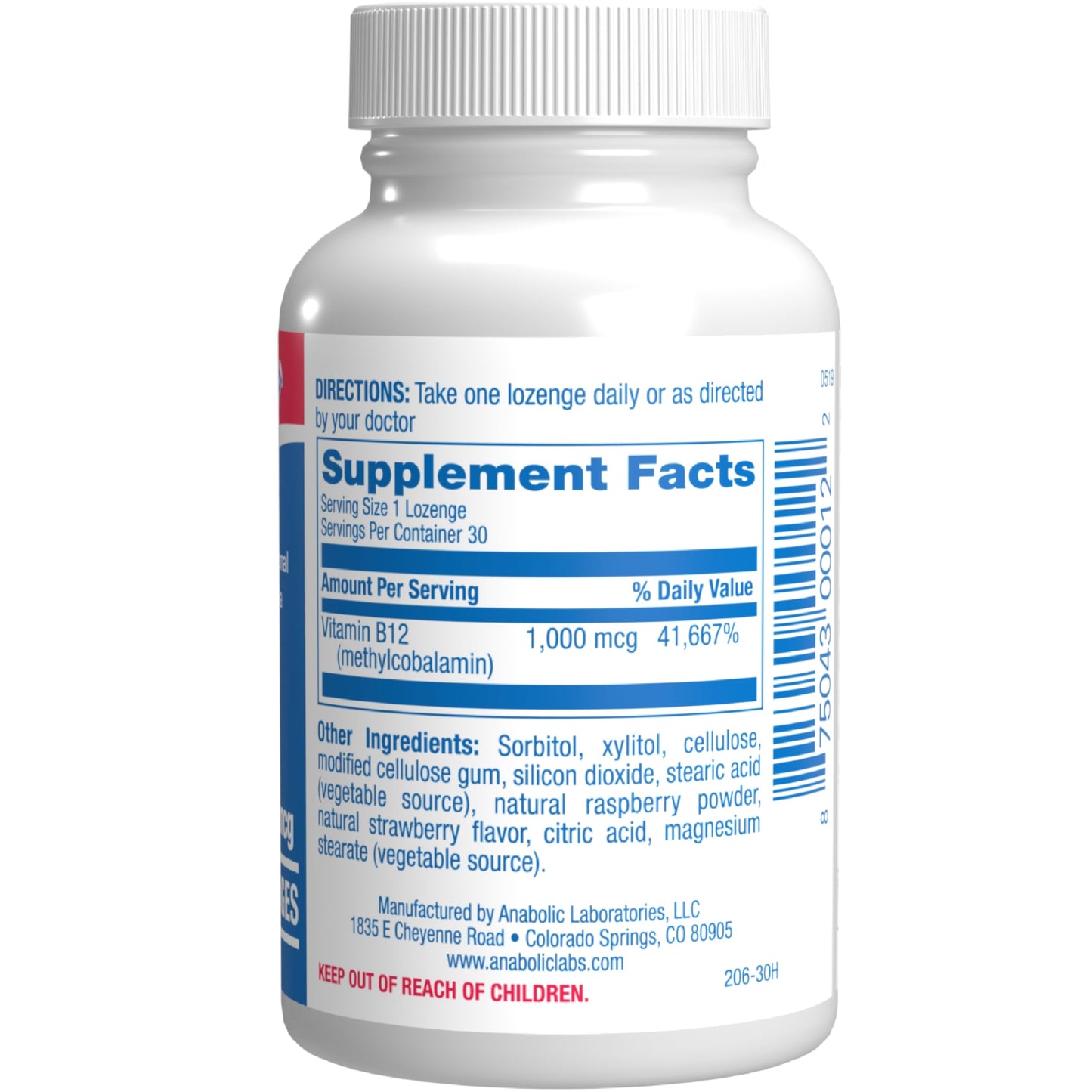 Anabolic Laboratories Vitamin B12 Methylcobalamin 1000 mcg Lozenges, 30 Count