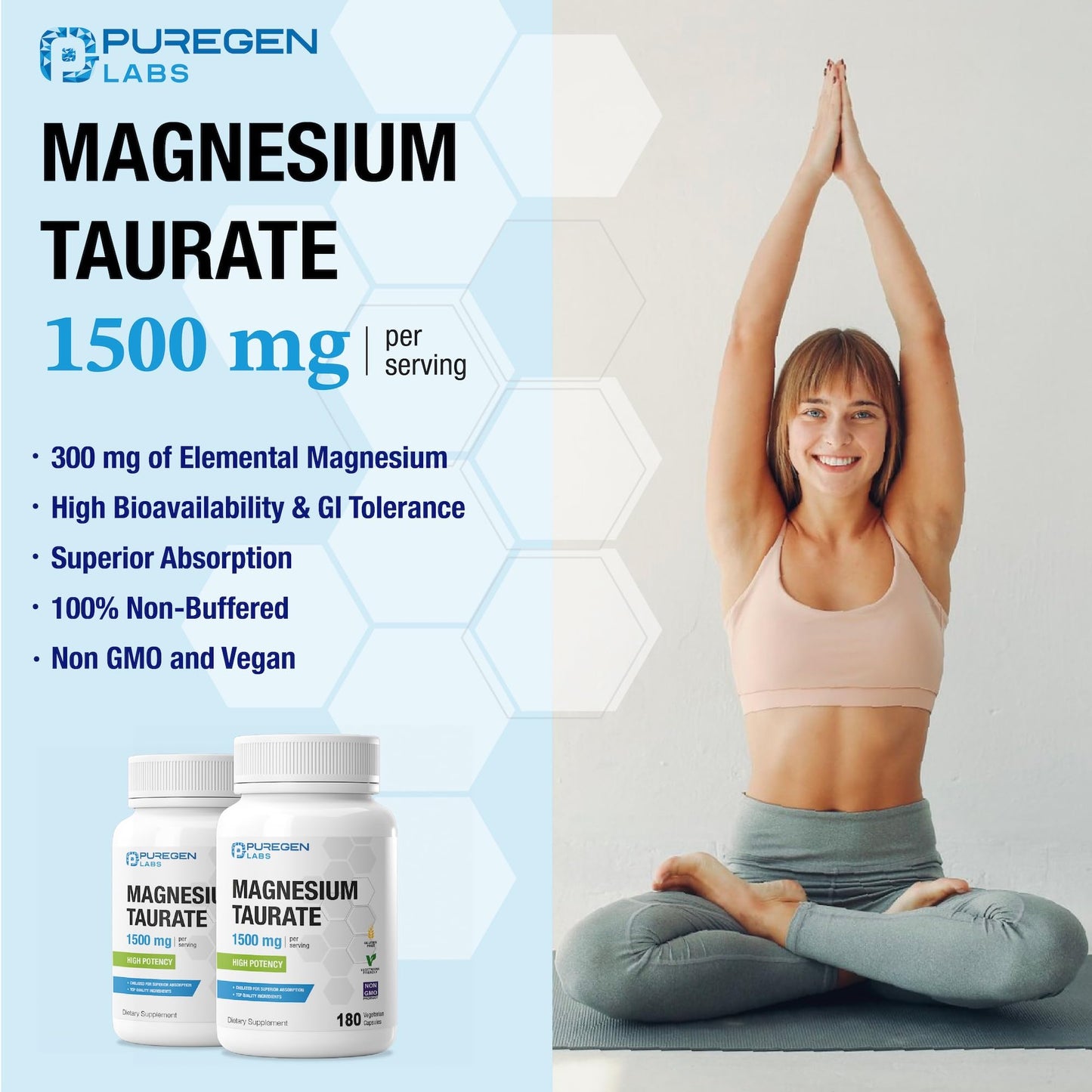 P Puregen Labs Magnesium Taurate 1500mg Capsules 180 Capsules