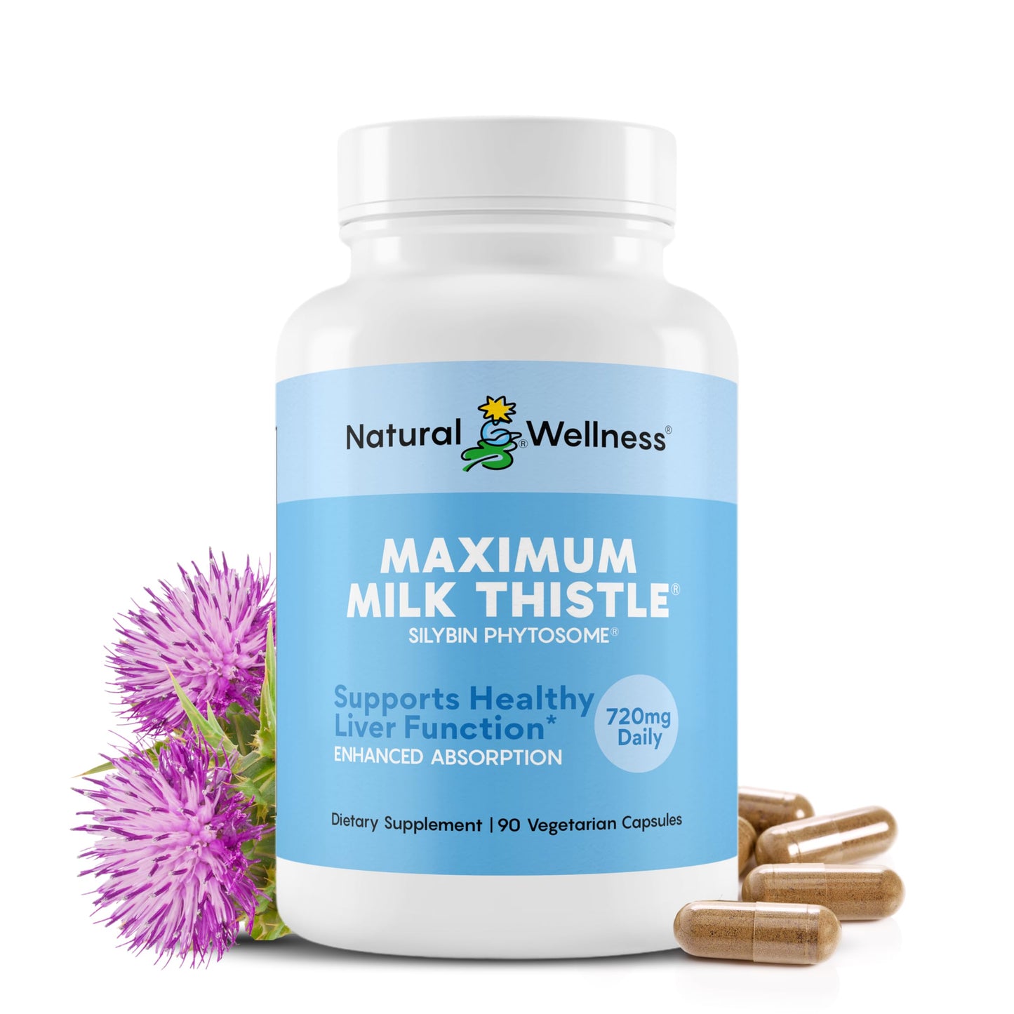 Natural Wellness Milk Thistle Liver Support Capsules, 90 Count