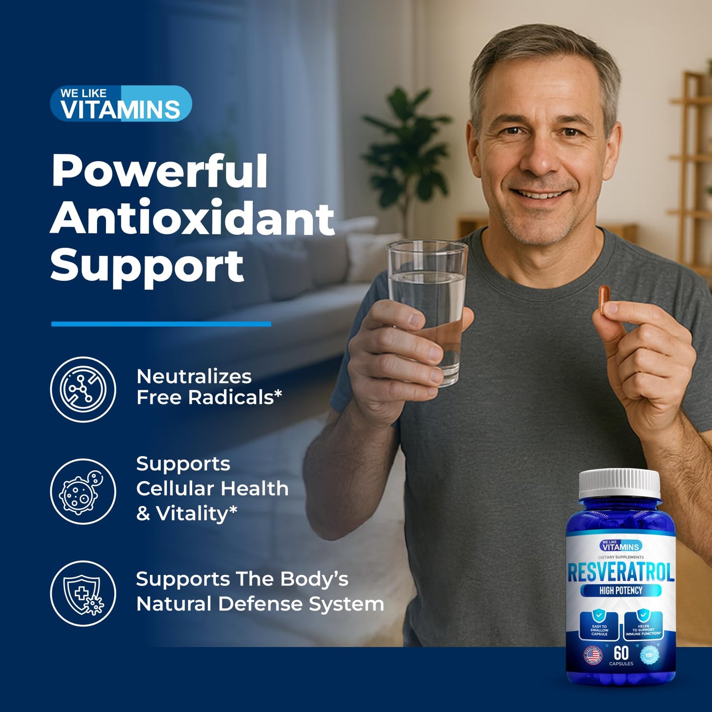 We Like Vitamins Resveratrol Supplement for Antioxidant Support 180 Capsules