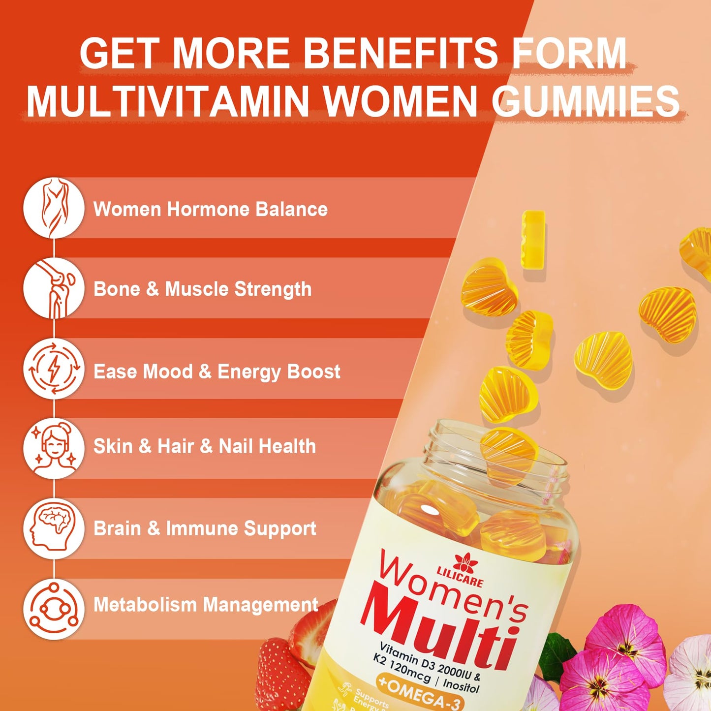 LILICARE Multivitamins Gummies for Men & Women, 180 Gummies