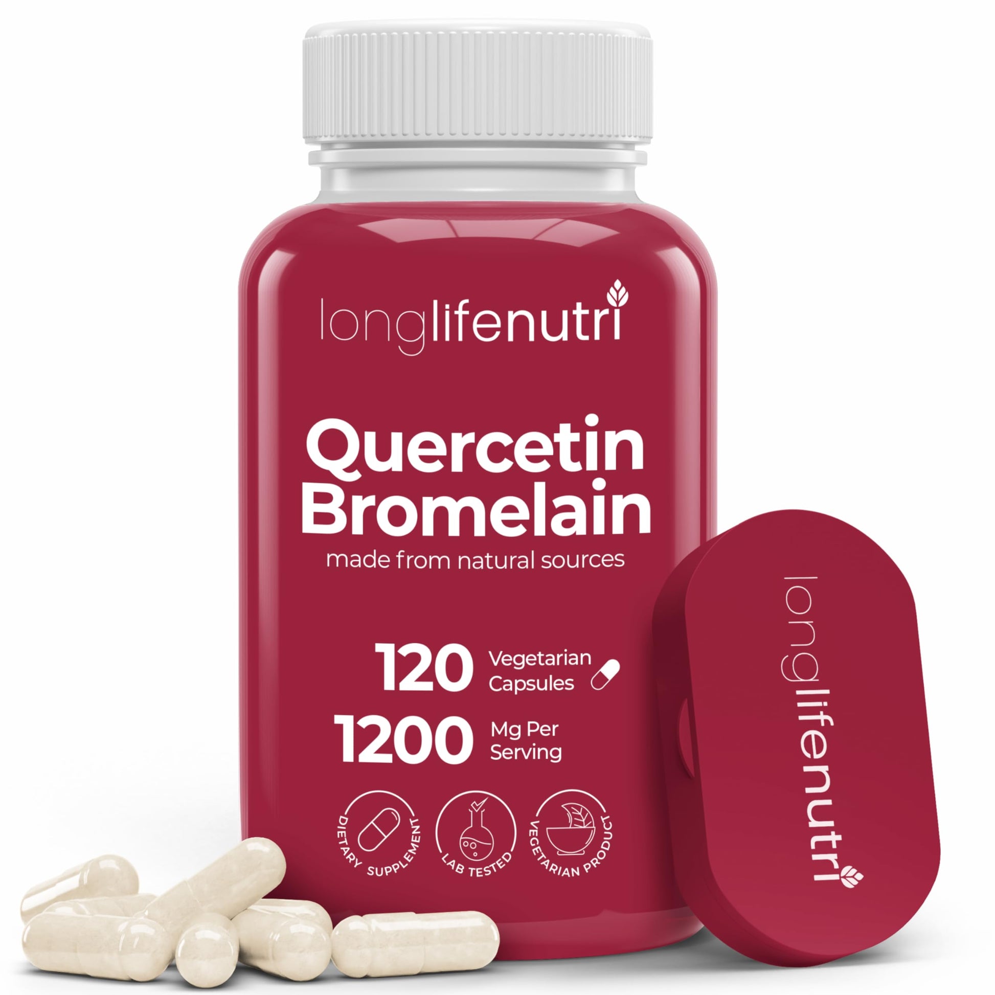 LongLifeNutri Quercetin 1000mg with Bromelain 200mg Capsules 120 Count