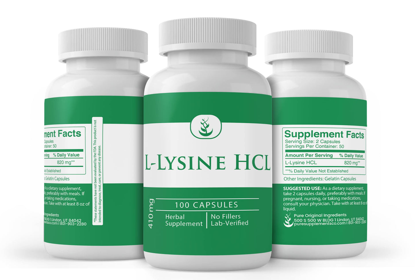 PURE ORIGINAL INGREDIENTS L-Lysine HCL Capsule 100 Count