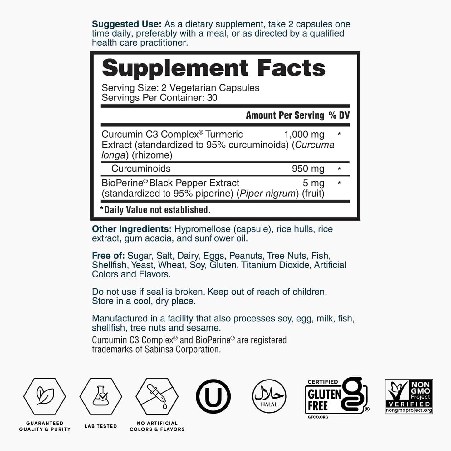 Nature's Lab Turmeric Extract with Curcumin C3 & BioPerine 1000mg Capsules, 60 Count