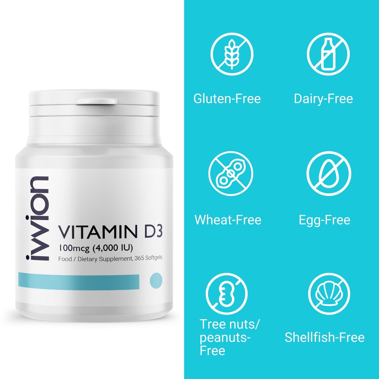 ivvion Preservative-Free Vitamin D3 4000 IU (100 µg) Softgel 365 Count