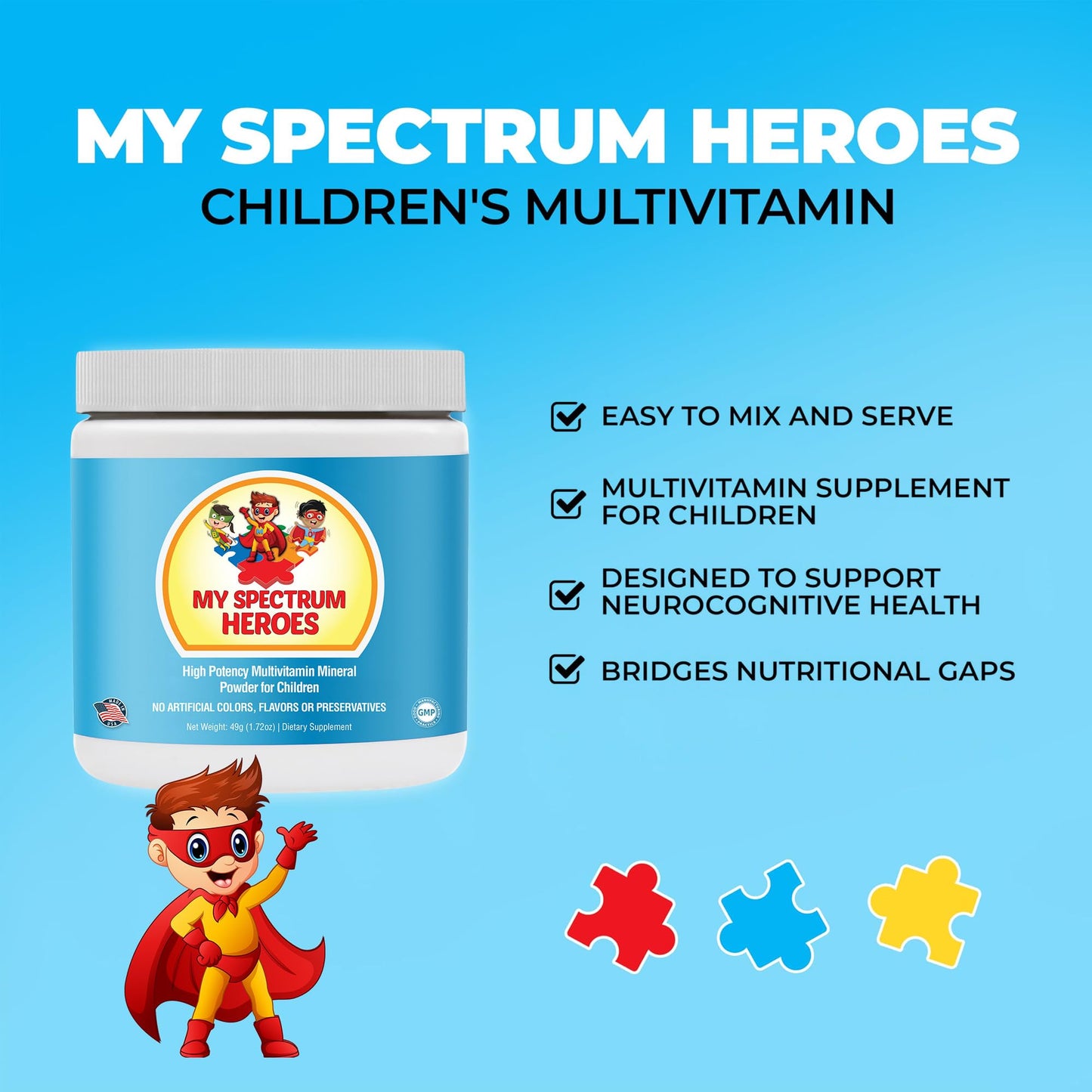 My Spectrum Heroes Kids Multivitamin Powder, 2.15 oz