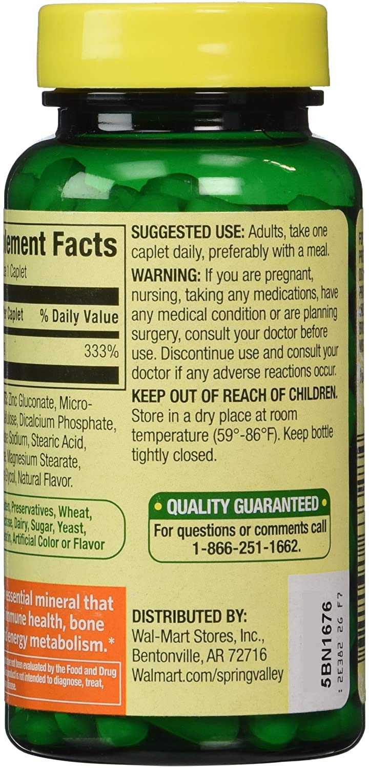 Spring Valley Zinc 50 mg Caplets 200 Count