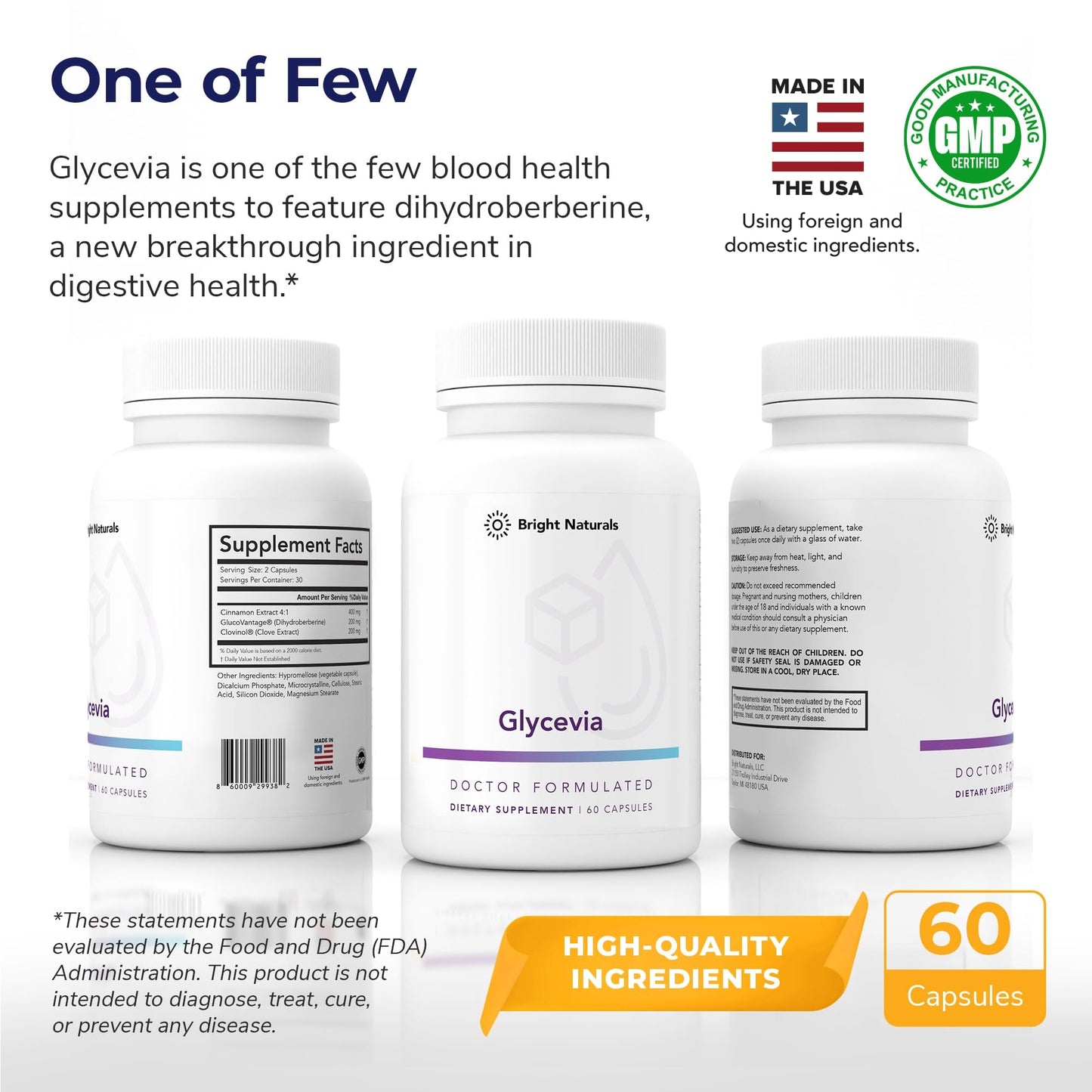 Bright Naturals Glycevia GlucoVantage Dihydroberberine Supplement for Nutrient Regulation and Energy Support - High-Efficacy Sugar Balance Capsules, 60 Count