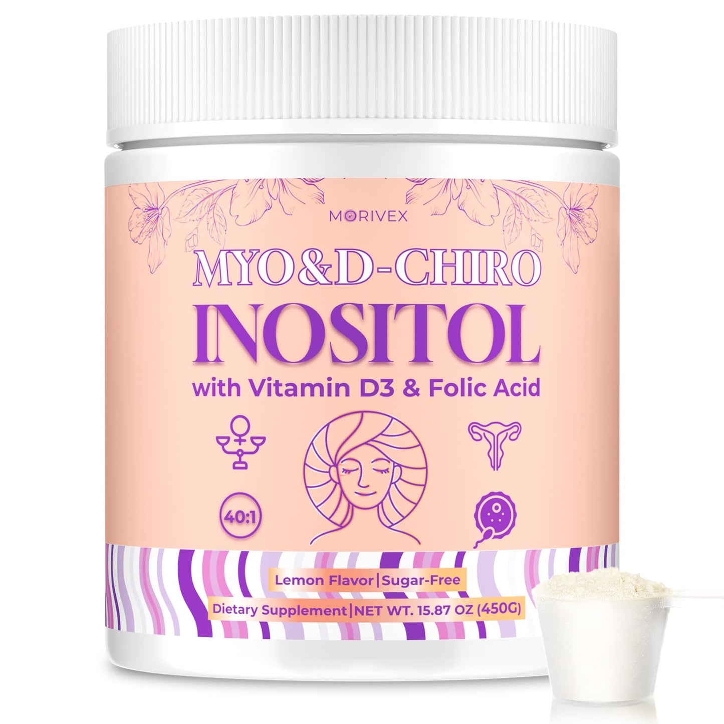 Morivex Myo-Inositol & D-Chiro Inositol Supplement for Women Powder, 15.87 oz