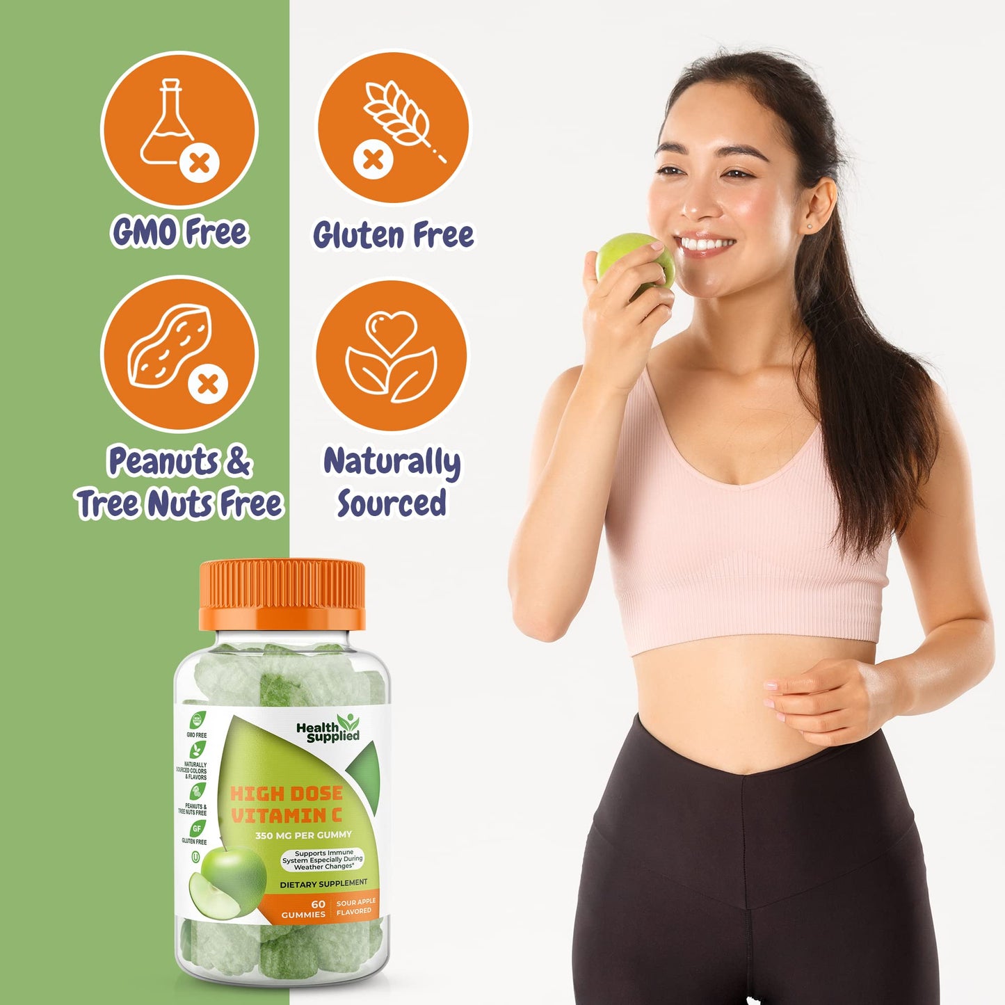 Health Supplied Vitamin C Gummies Mega Dose 1050 mg Vitamin C, 60 Gummies