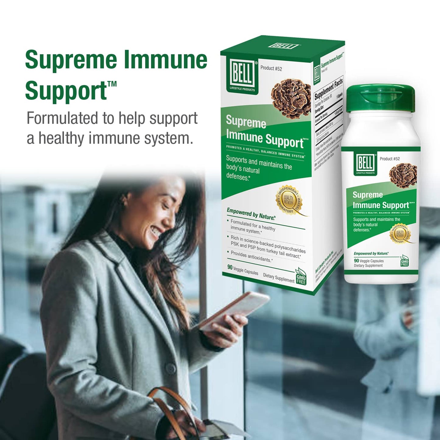 Bell Supreme Immune Support Mushroom Supplement Unique Blend with Turkey Tails Mushroom Capsule, 90 Capsules