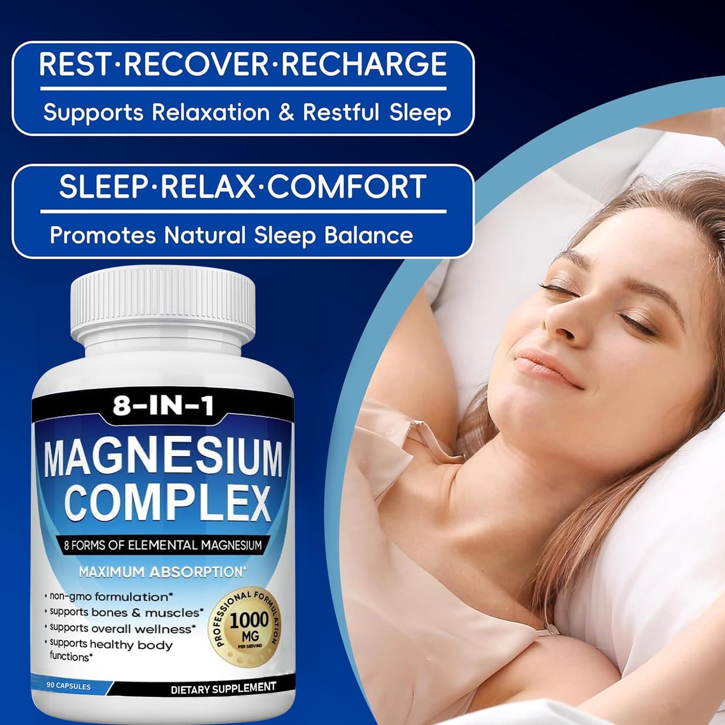 caicieter Magnesium Complex Supplement 8 Elemental 1000mg with Glycinate Citrate Capsules, 90 Capsules