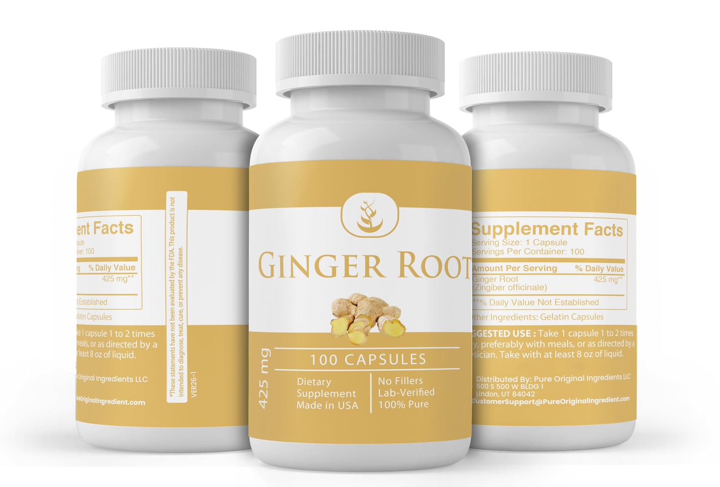 PURE ORIGINAL INGREDIENTS Ginger Root Capsules 100