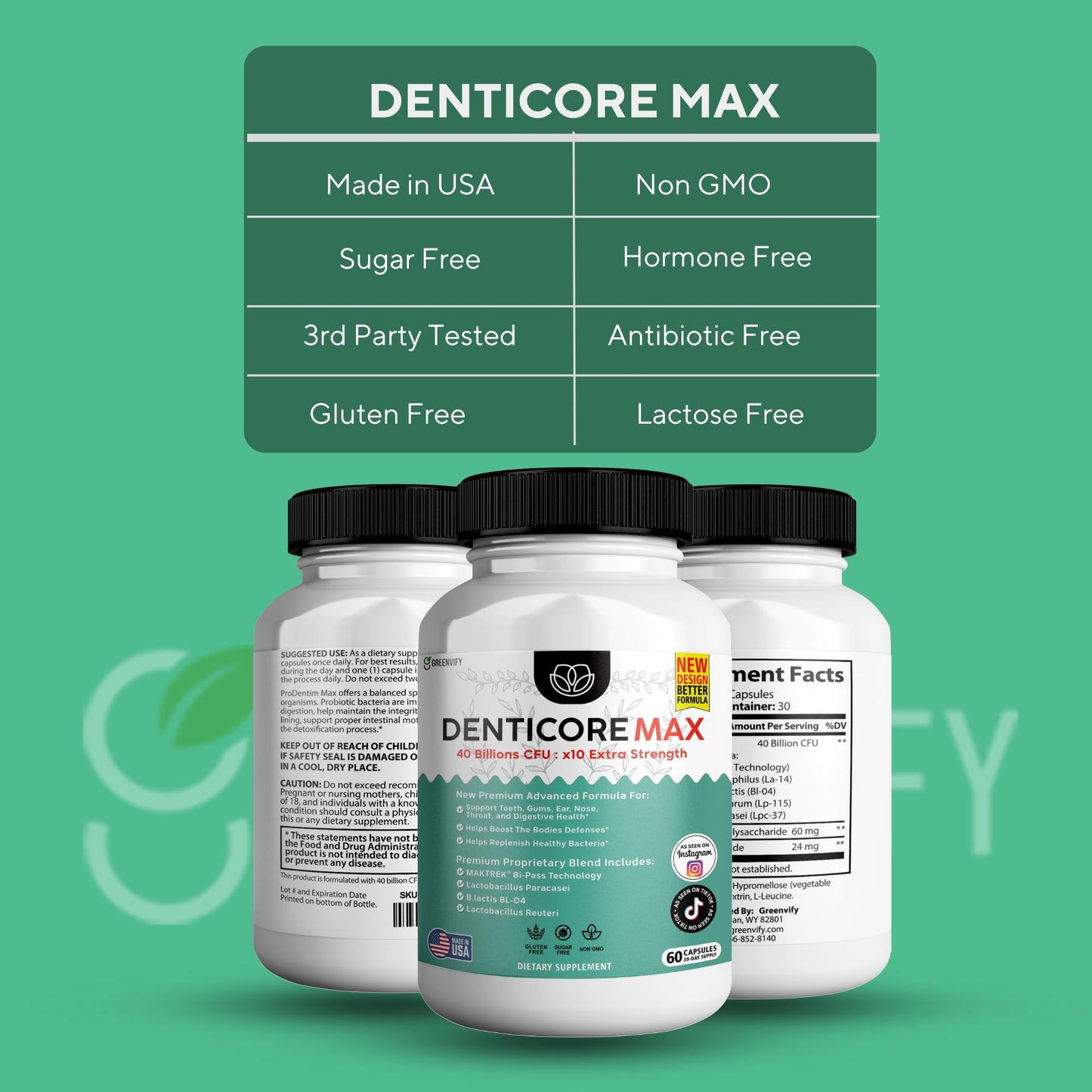 DentiCore Max for Gums and Teeth Health - 40 Billion CFU Advanced Oral Probiotics, Fresh Breath Support, 120 Capsules