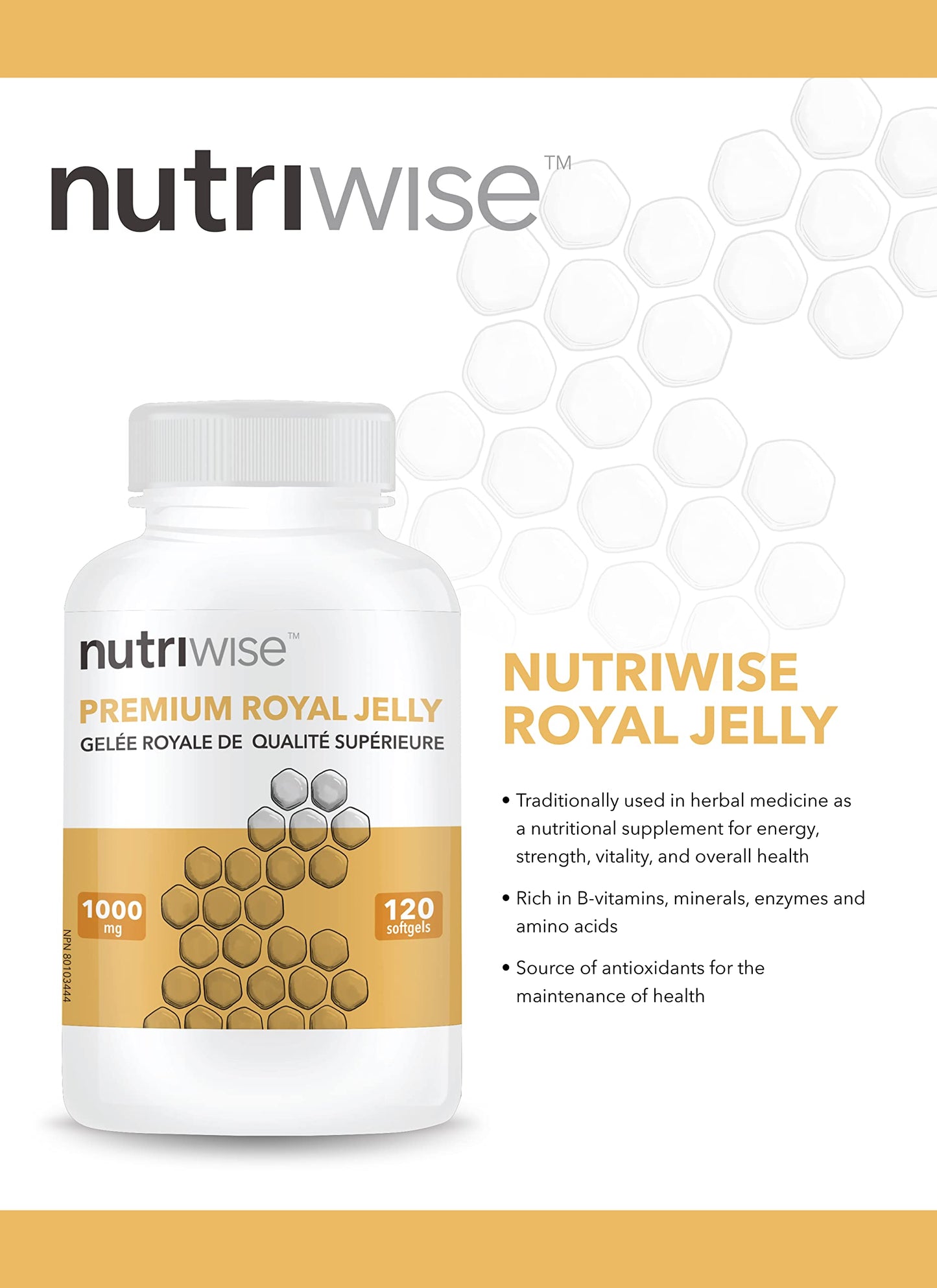 NutriWise Premium Royal Jelly 1000mg Softgel 120 Count