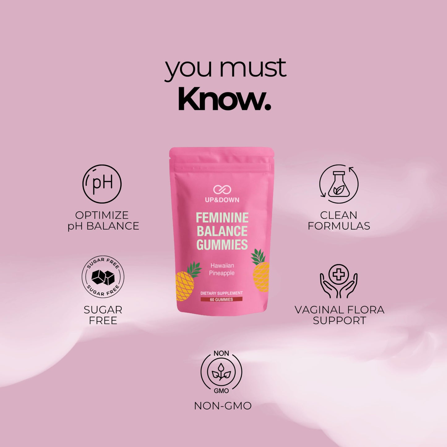 Up&Down Supplements Premium Feminine Balance for Women, 60 Gummies