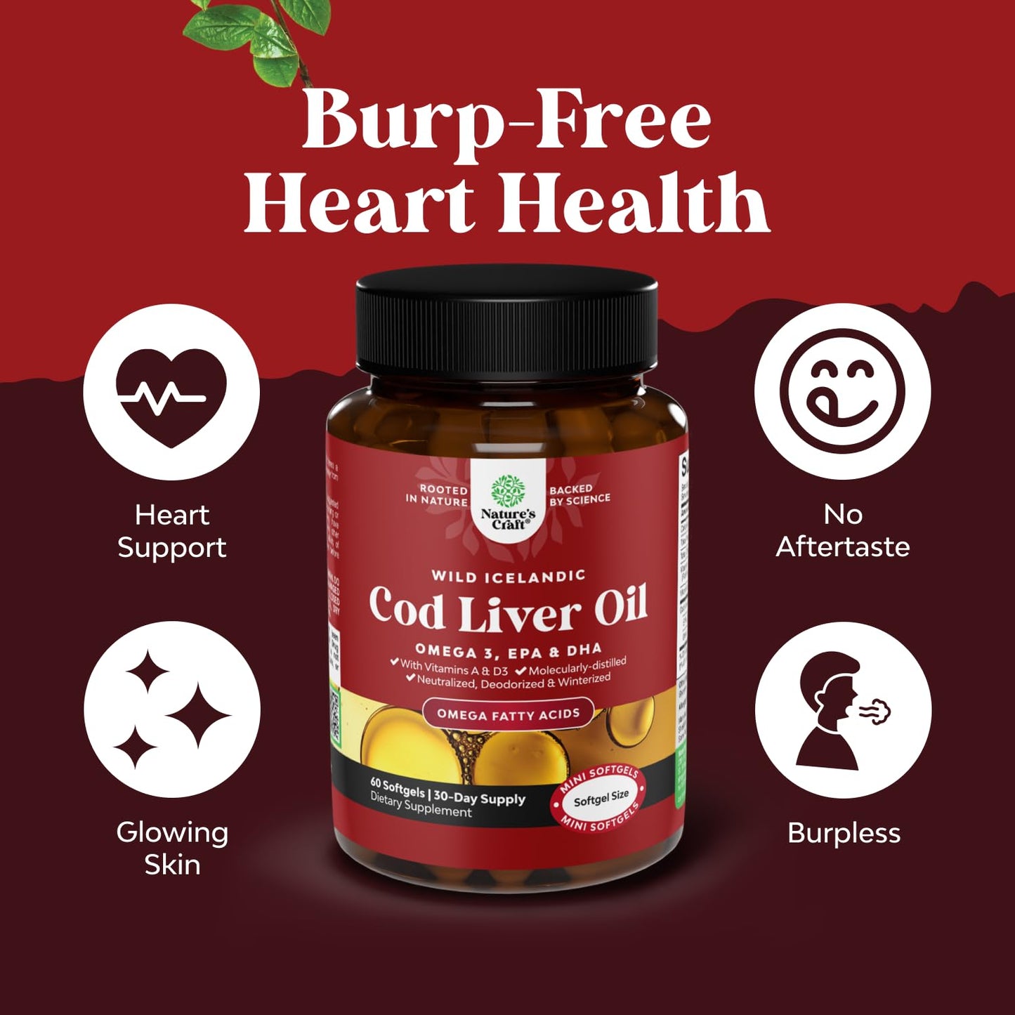 Natures Craft Icelandic Wild Caught Cod Liver Oil Softgels 60 Count