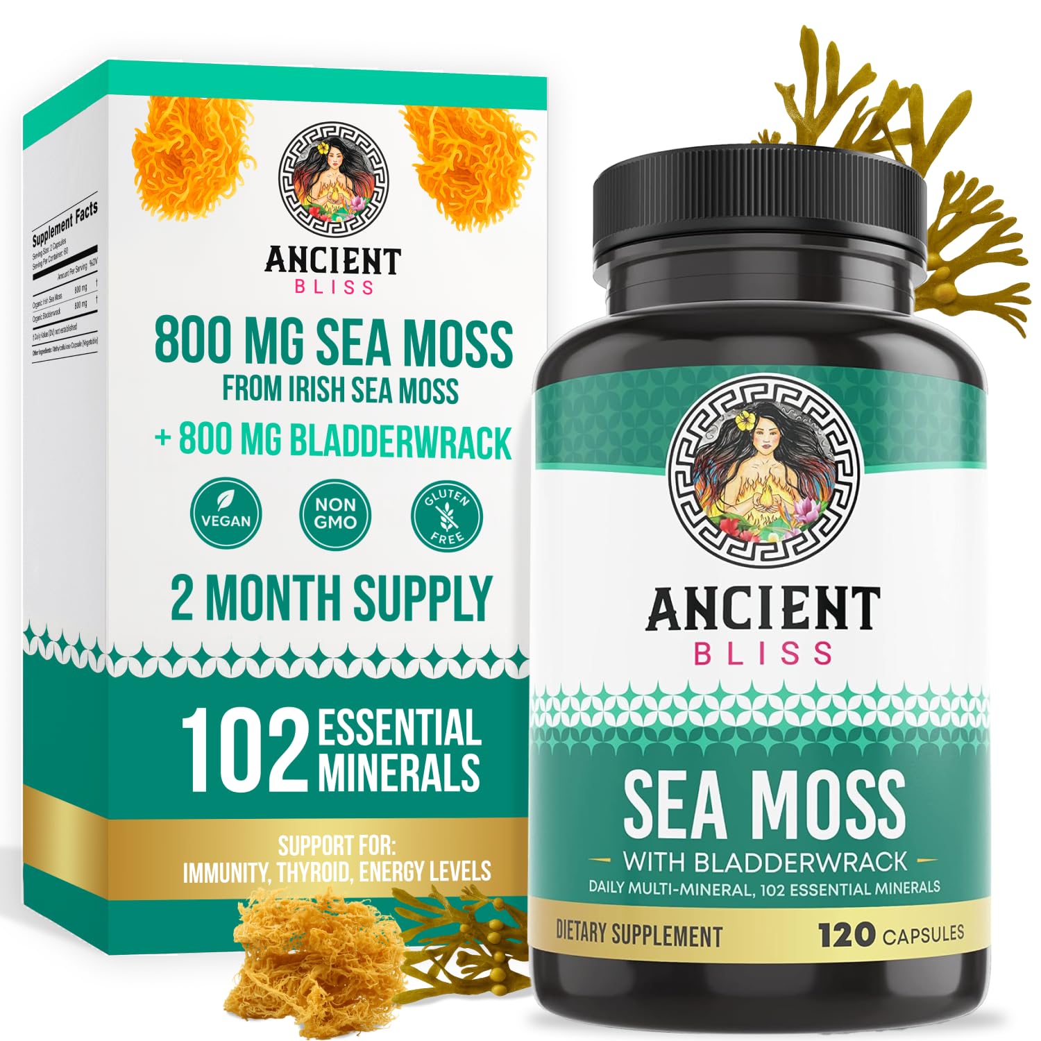 Ancient Bliss Organic Irish Sea Moss Capsules, 120 Capsules