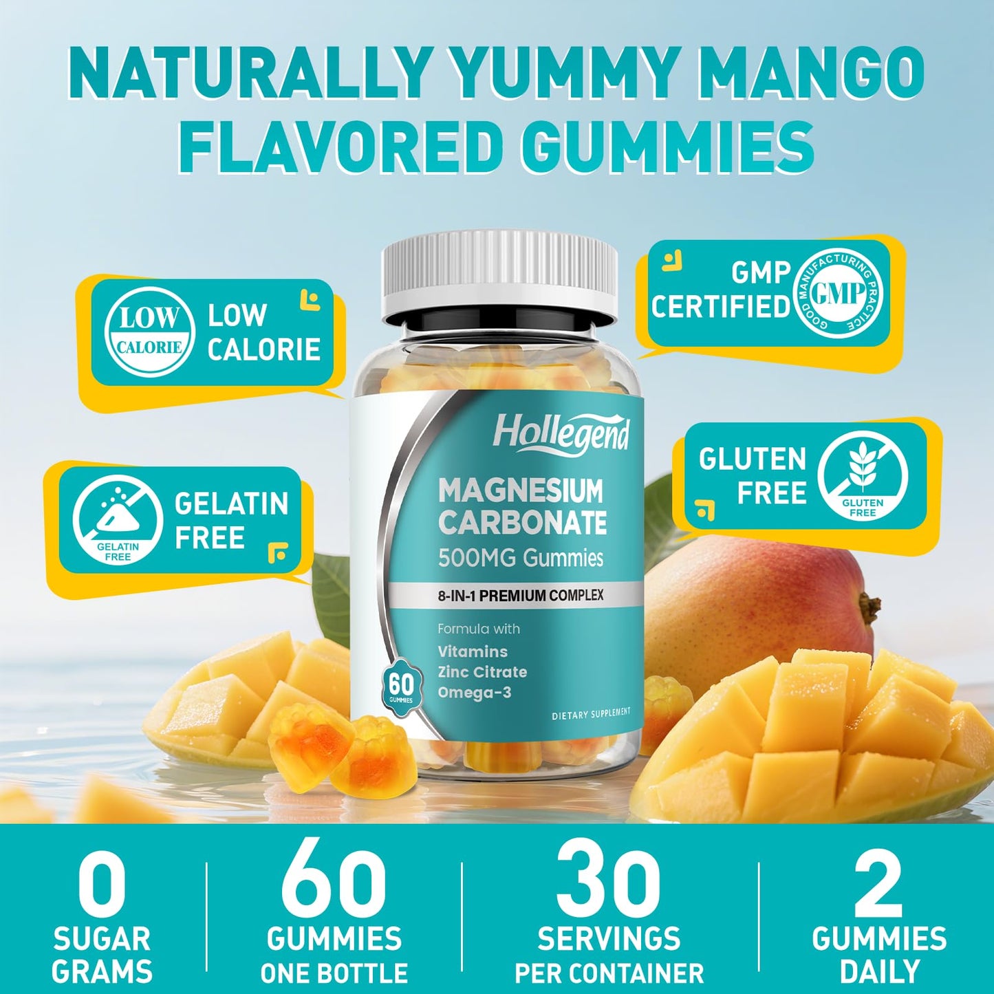 HOLLEGEND Magnesium Carbonate Gummies 60 Count