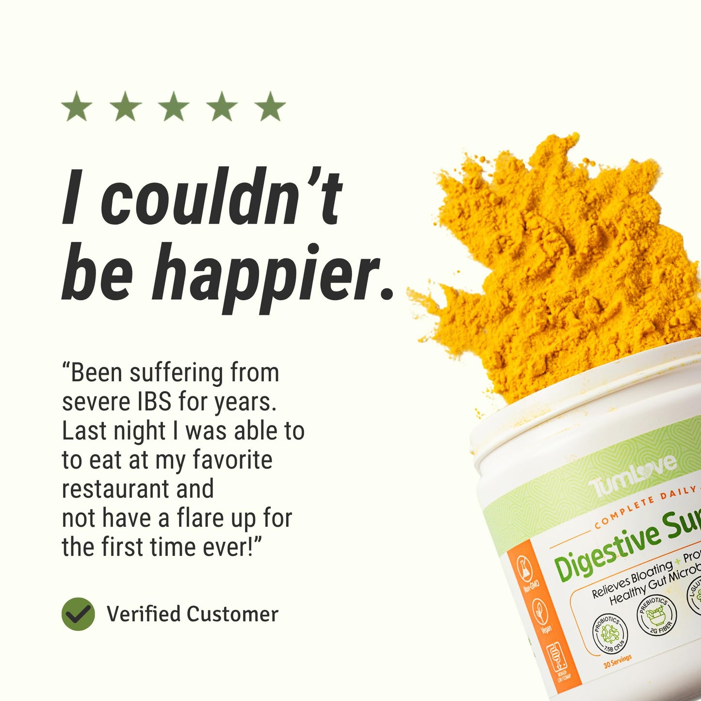TumLove Digestive Support Powder for IBS, SIBO, GERD, Low FODMAP Supplement, 9.6 Ounce