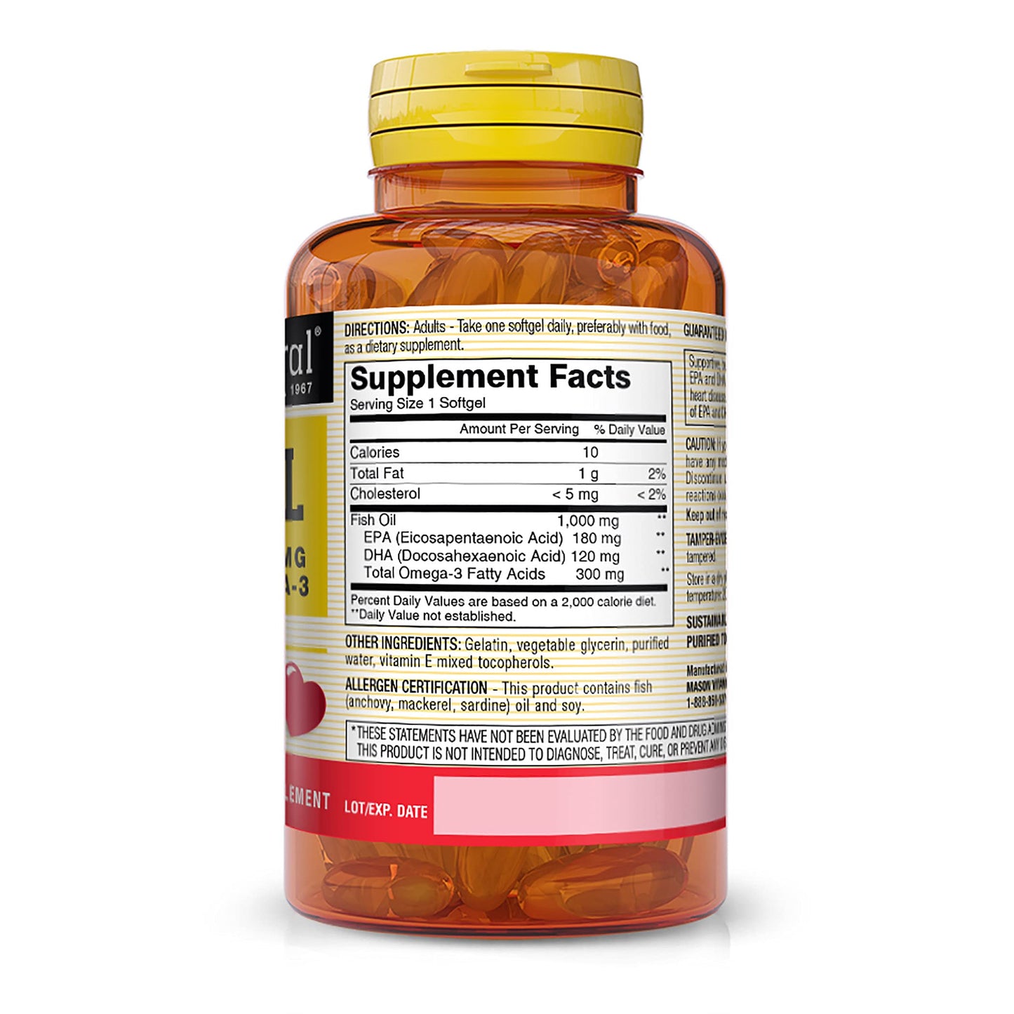 Mason Natural Omega-3 Fish Oil 1000mg with EPA & DHA Softgels 60
