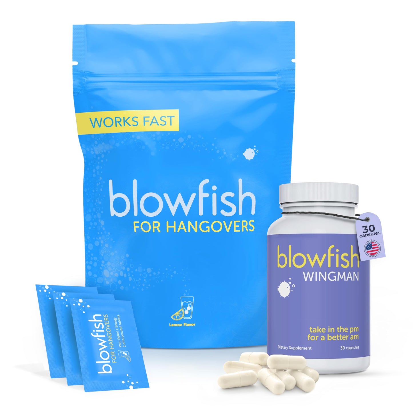 Blowfish Wingman for Hangovers – The Ultimate Night + Day Hangover Fighting System, 50 Tablets