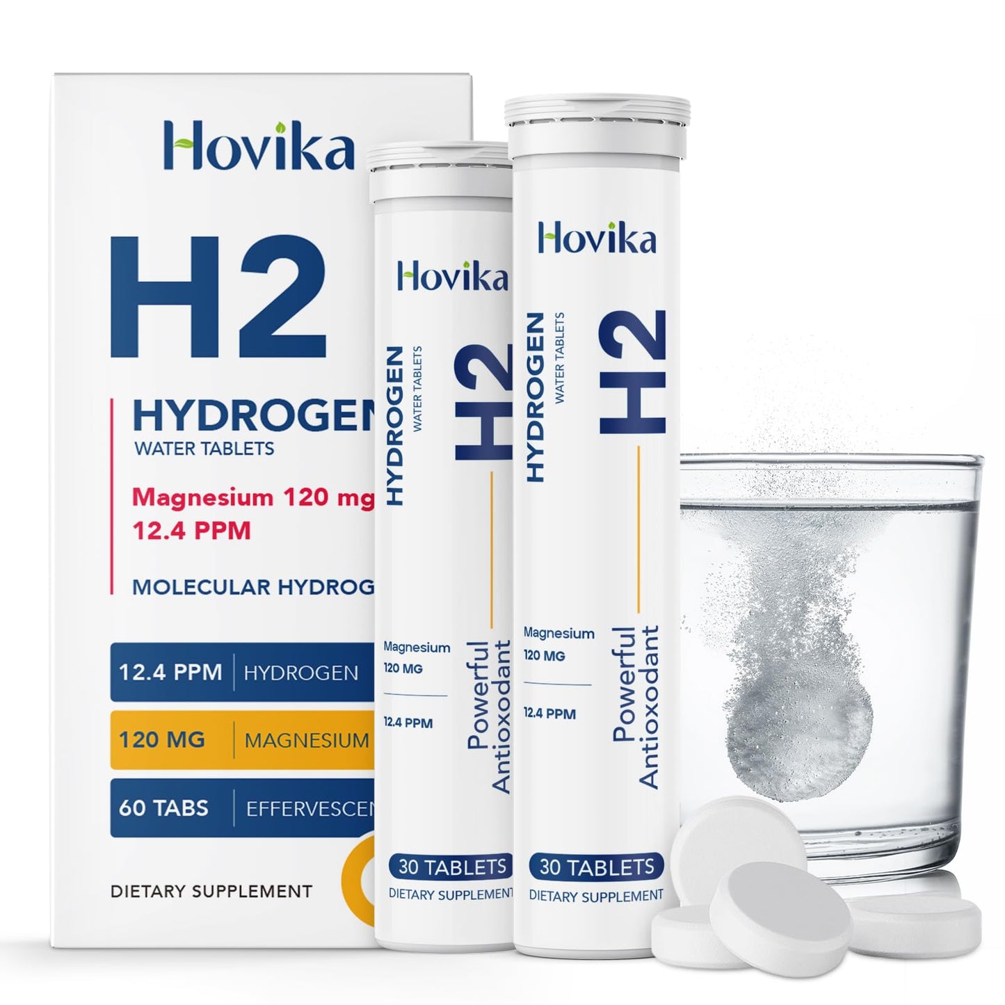 Hovika Hydrogen Water Tablets with Magnesium for Drinking Water, Fast-Dissolving, 60 Tablets